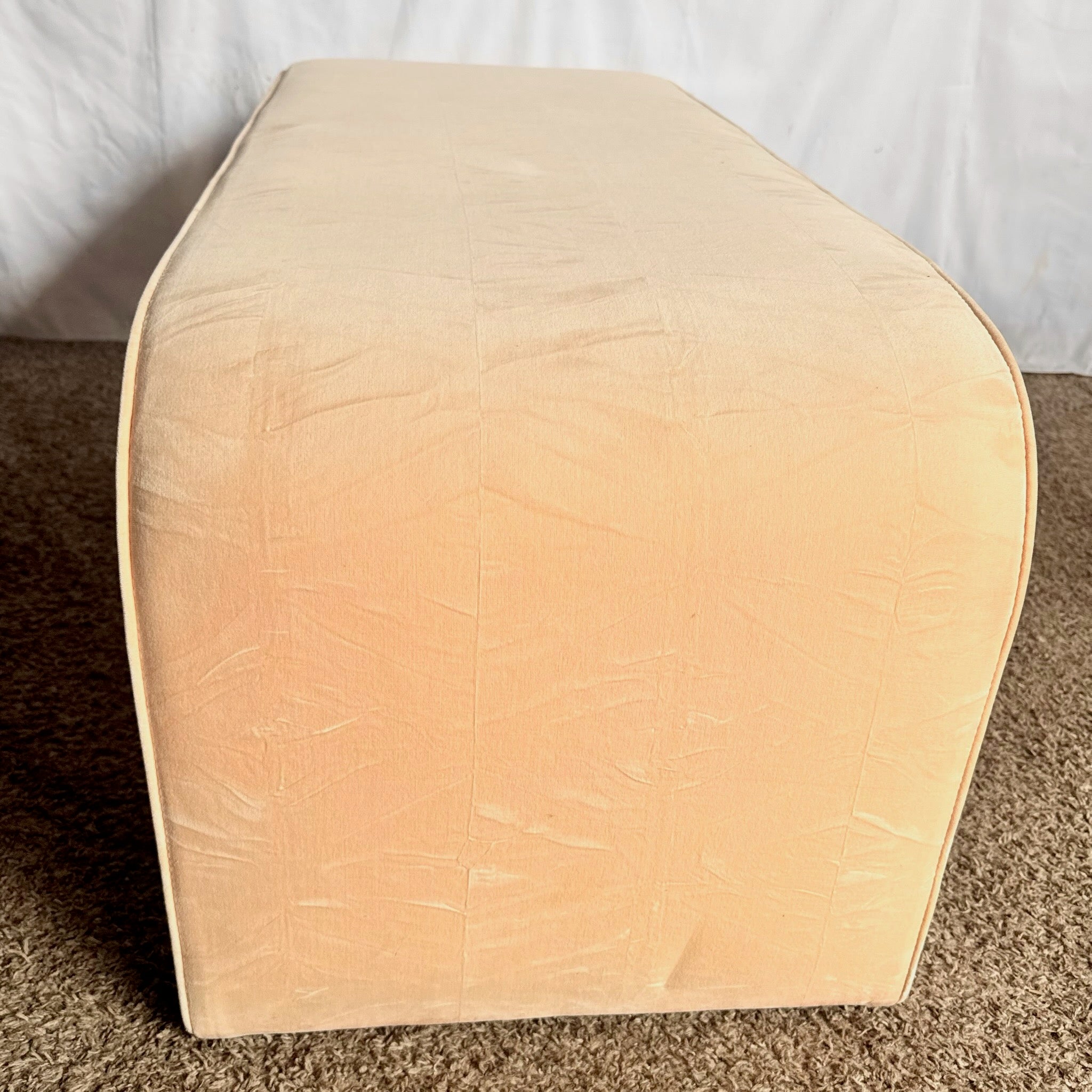 Post Modern Peach Velvet Fabric Waterfall Bench Dolphin & Flamingo