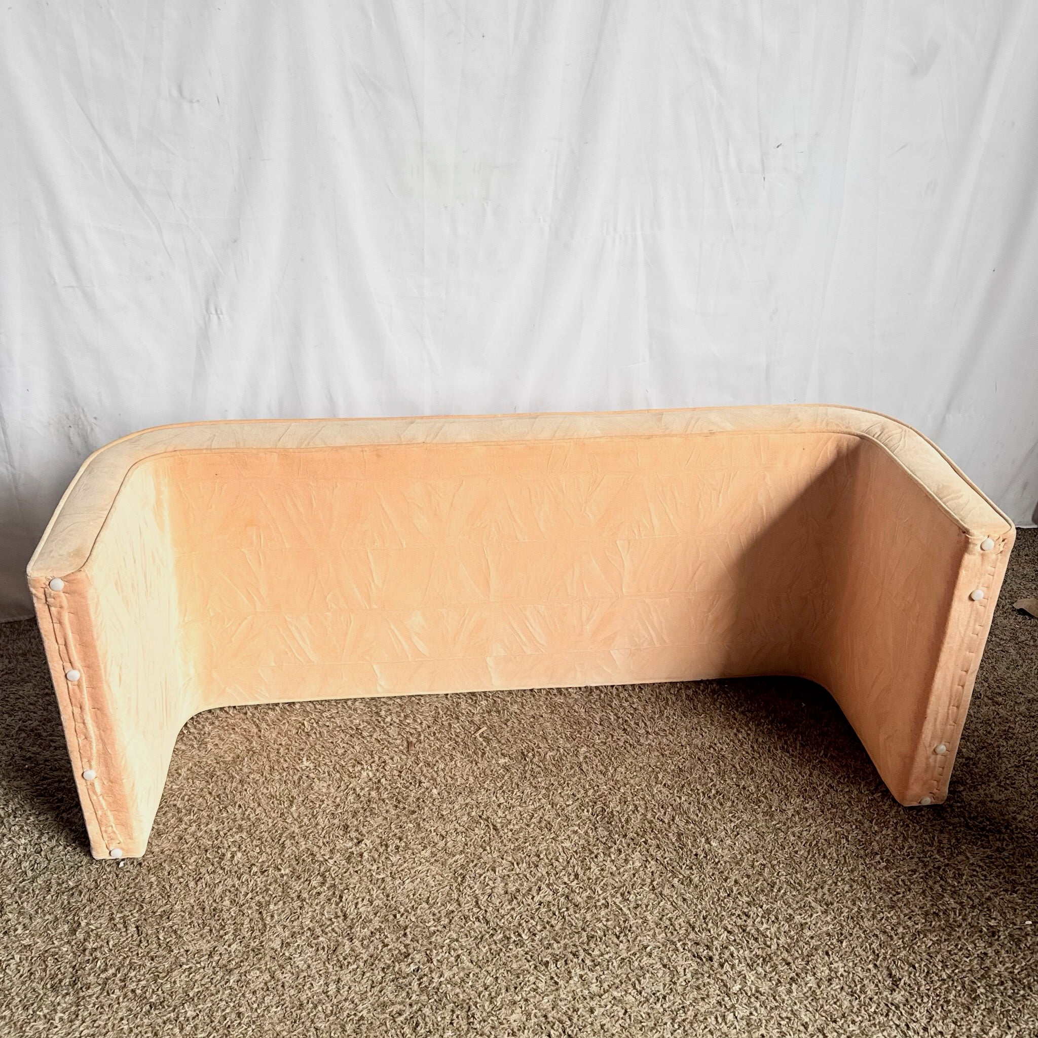 Post Modern Peach Velvet Fabric Waterfall Bench Dolphin & Flamingo