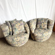 Postmodern Blue Gray and Purple Nautilus Swivel Chairs - A Pair Dolphin & Flamingo
