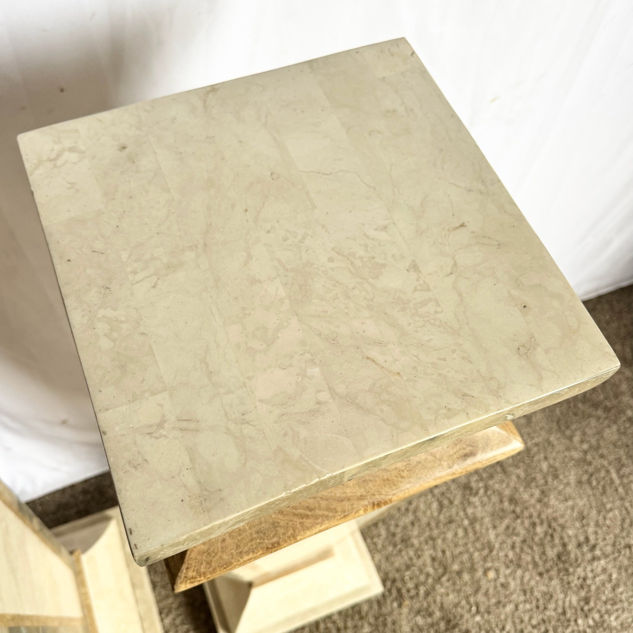 Postmodern Sculpted Tessellated Stone Pedestals - A Pair Dolphin & Flamingo