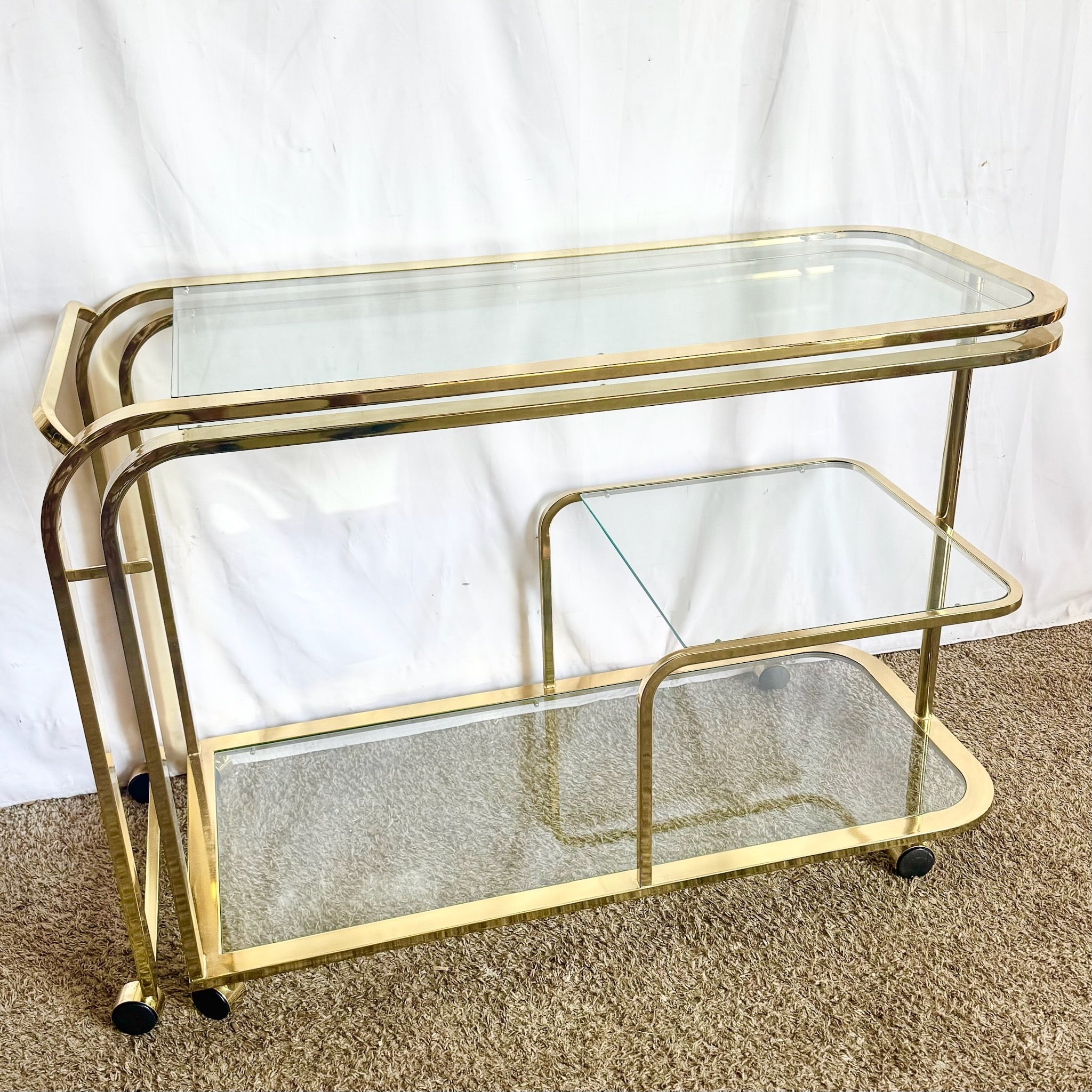 Hollywood Regency Expandable Brass and Glass Bar Cart by Milo Baughman for Dia Dolphin & Flamingo