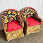 Vintage Boho Chic Wicker Lounge Chairs - A Pair Dolphin & Flamingo