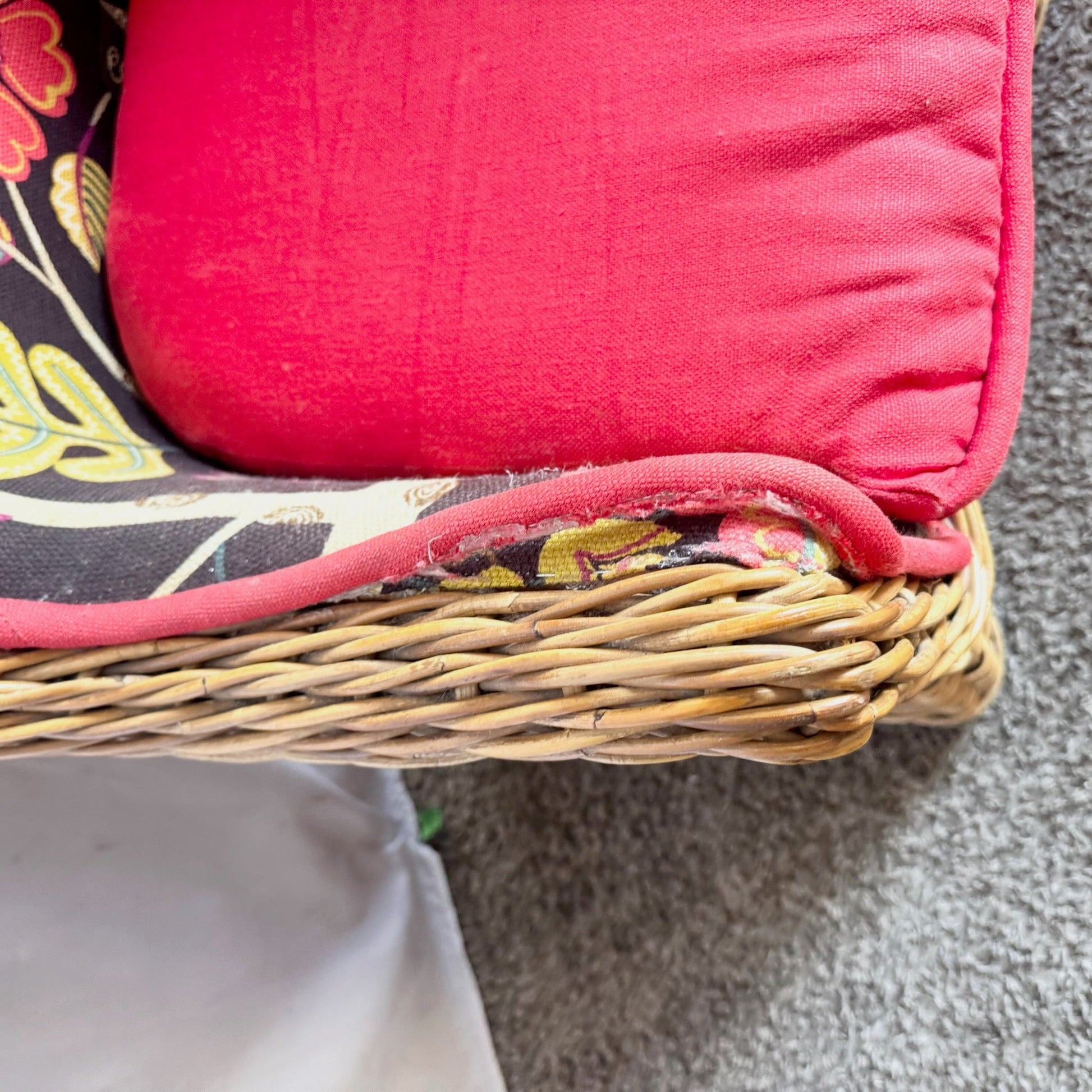 Vintage Boho Chic Wicker Lounge Chairs - A Pair Dolphin & Flamingo