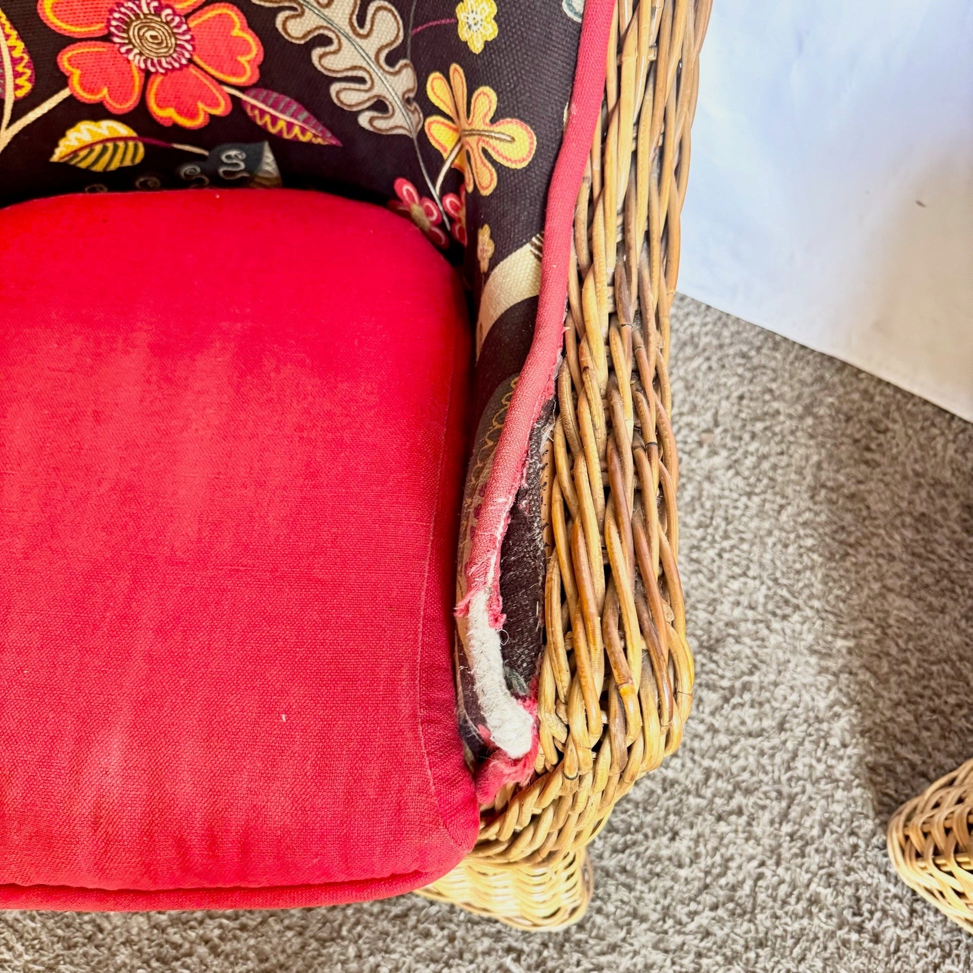 Vintage Boho Chic Wicker Lounge Chairs - A Pair Dolphin & Flamingo