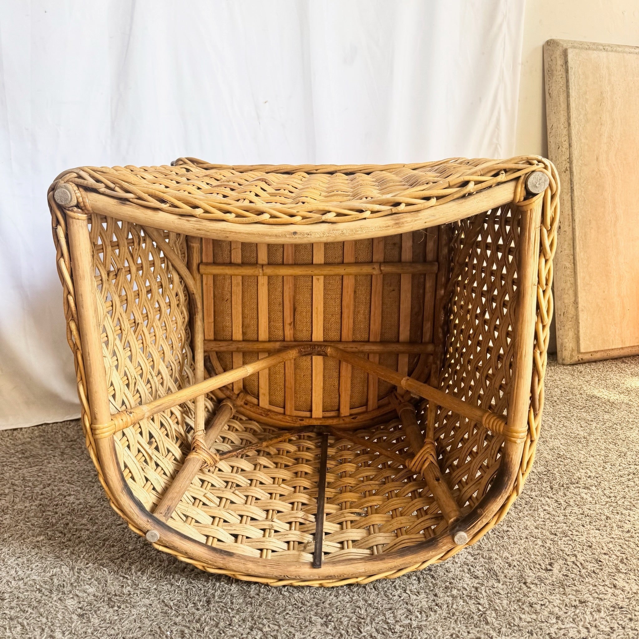 Vintage Boho Chic Wicker Lounge Chairs - A Pair Dolphin & Flamingo