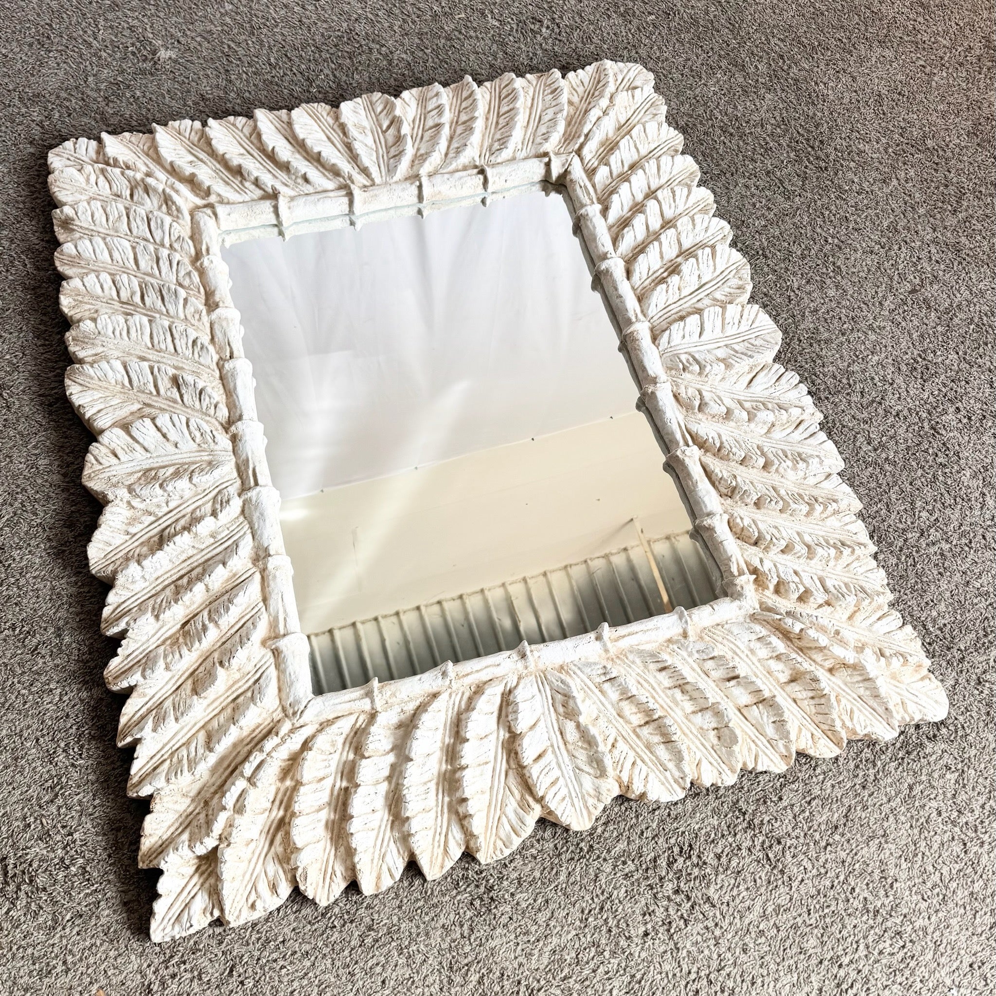 Vintage Boho Chic Faux Bamboo and Banana Leaf Wall Mirror Dolphin & Flamingo