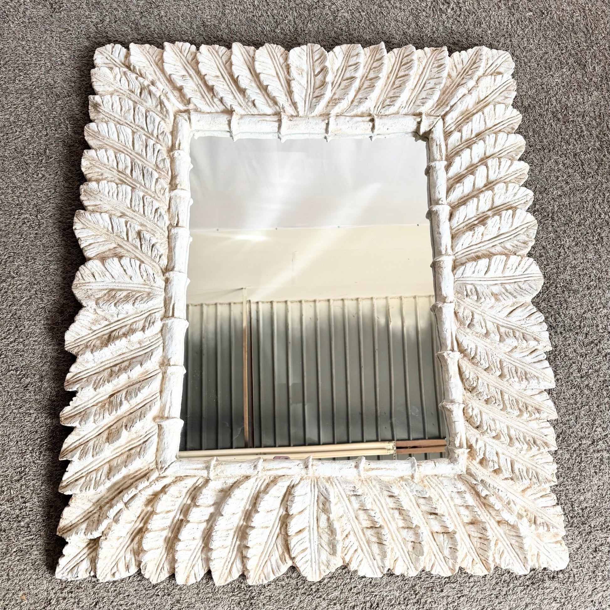 Vintage Boho Chic Faux Bamboo and Banana Leaf Wall Mirror Dolphin & Flamingo