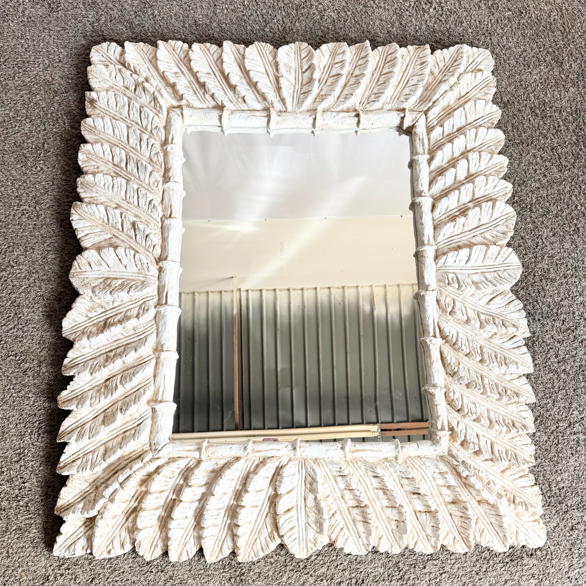 Vintage Boho Chic Faux Bamboo and Banana Leaf Wall Mirror Dolphin & Flamingo