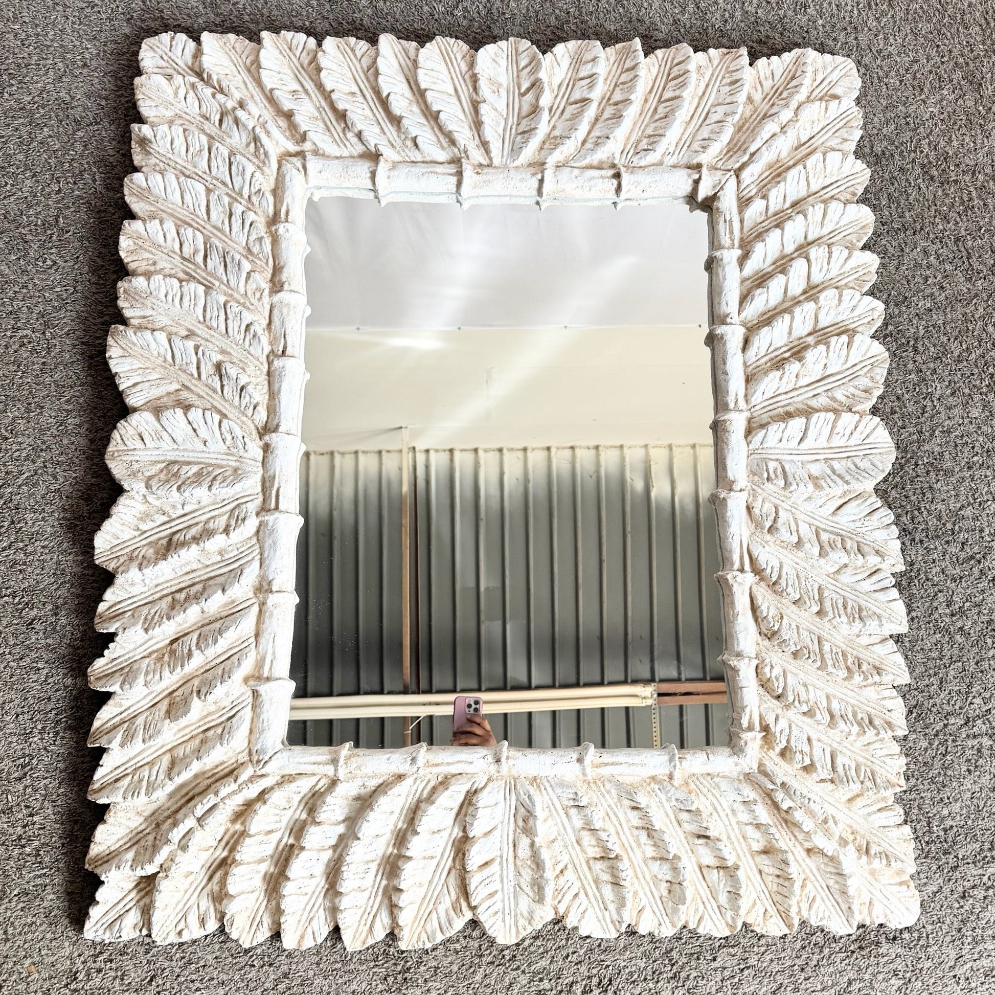 Vintage Boho Chic Faux Bamboo and Banana Leaf Wall Mirror Dolphin & Flamingo