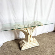 Boho Chic Sculpted Ceramic Glass Rope Banana Leaf Console Table Dolphin & Flamingo