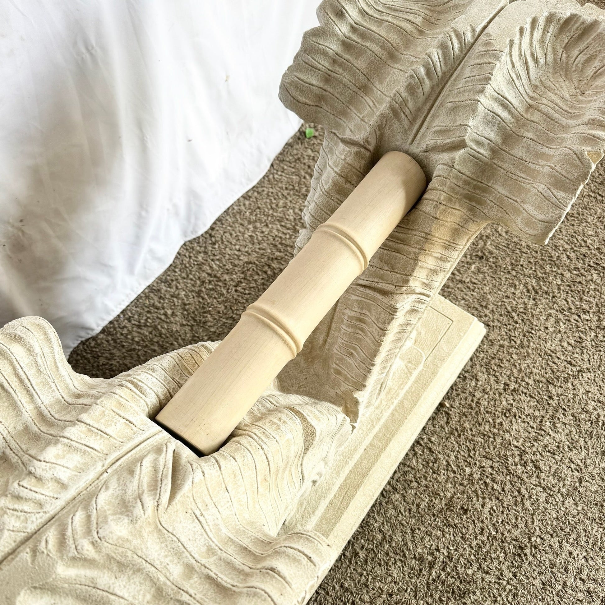 Serge Roche Style Plaster Banana Leaf Glass Top Console Table Dolphin & Flamingo