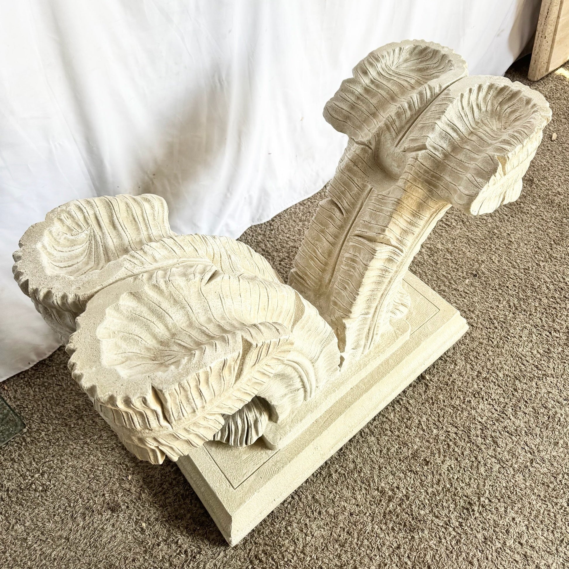 Serge Roche Style Plaster Banana Leaf Glass Top Console Table Dolphin & Flamingo