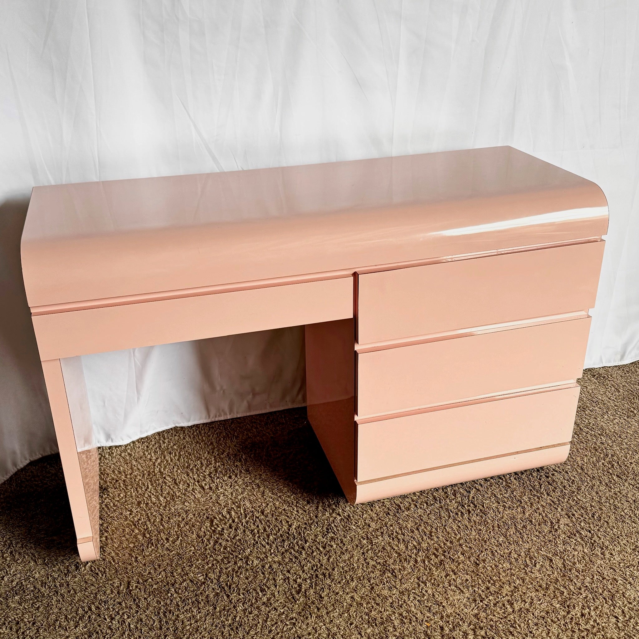 Postmodern Pink Lacquer Laminate Waterfall Writing Desk