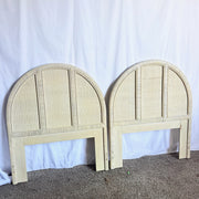 Boho Chic White Washed Wrapped Wicker Twin Headboards - A Pair - Dolphin & Flamingo