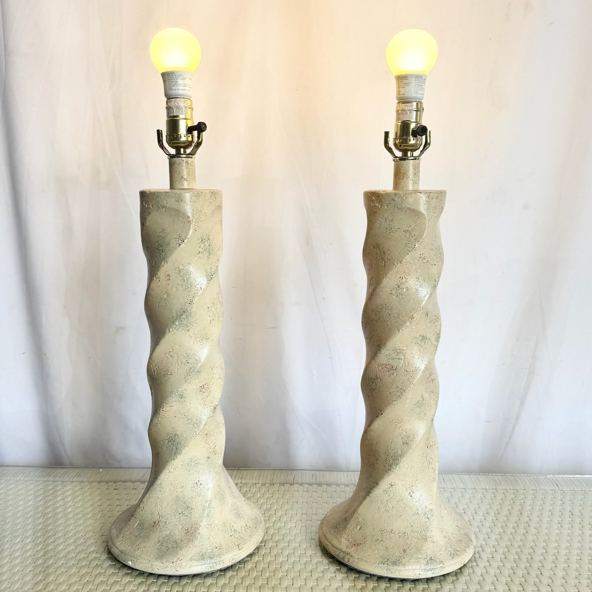 Postmodern Ceramic Swirl Table Lamps, Michael Taylor Style - A Pair Dolphin & Flamingo