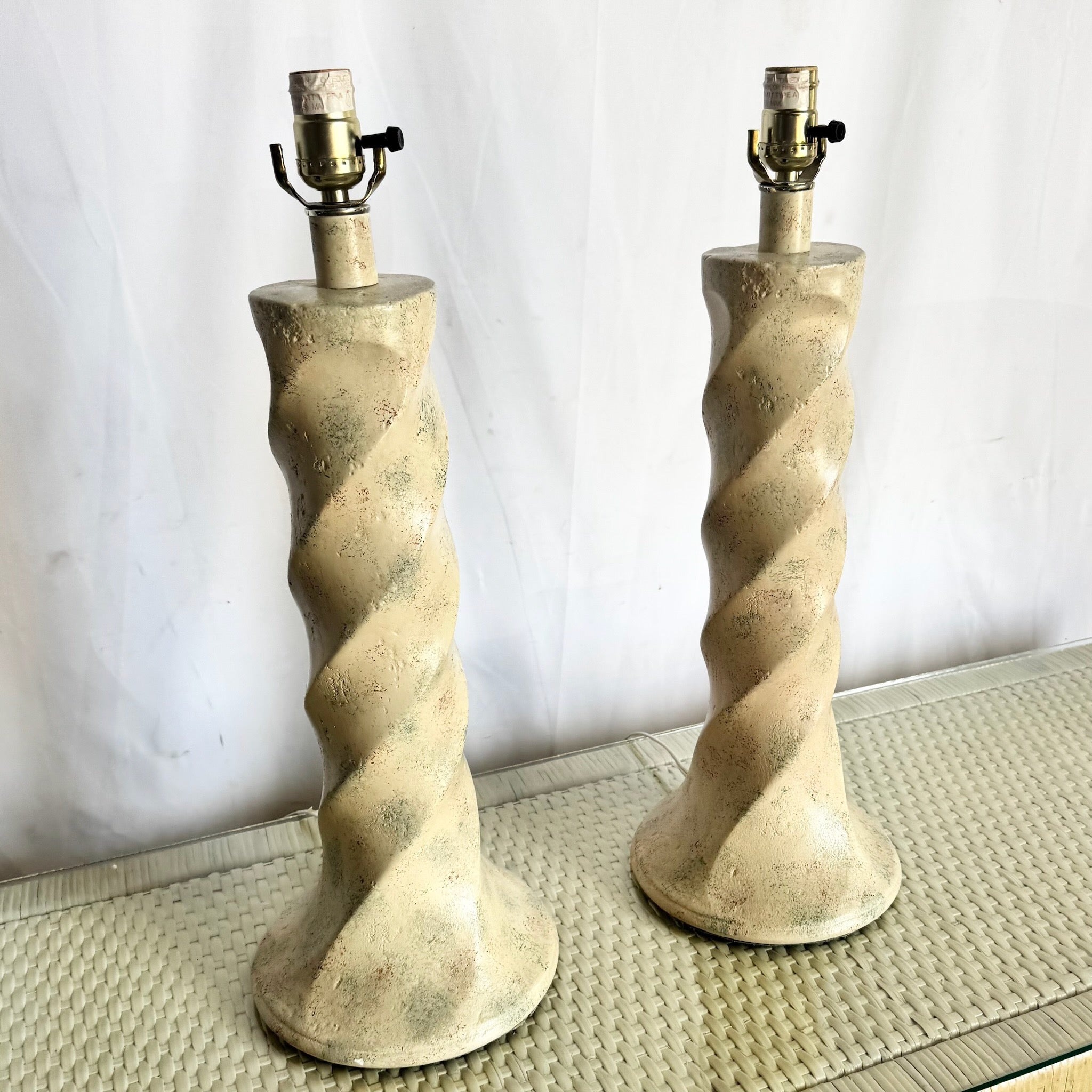 Postmodern Ceramic Swirl Table Lamps, Michael Taylor Style - A Pair Dolphin & Flamingo