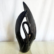 Art Deco Ceramic Gloss Black Swan Sculpture by Haeger - Dolphin & Flamingo