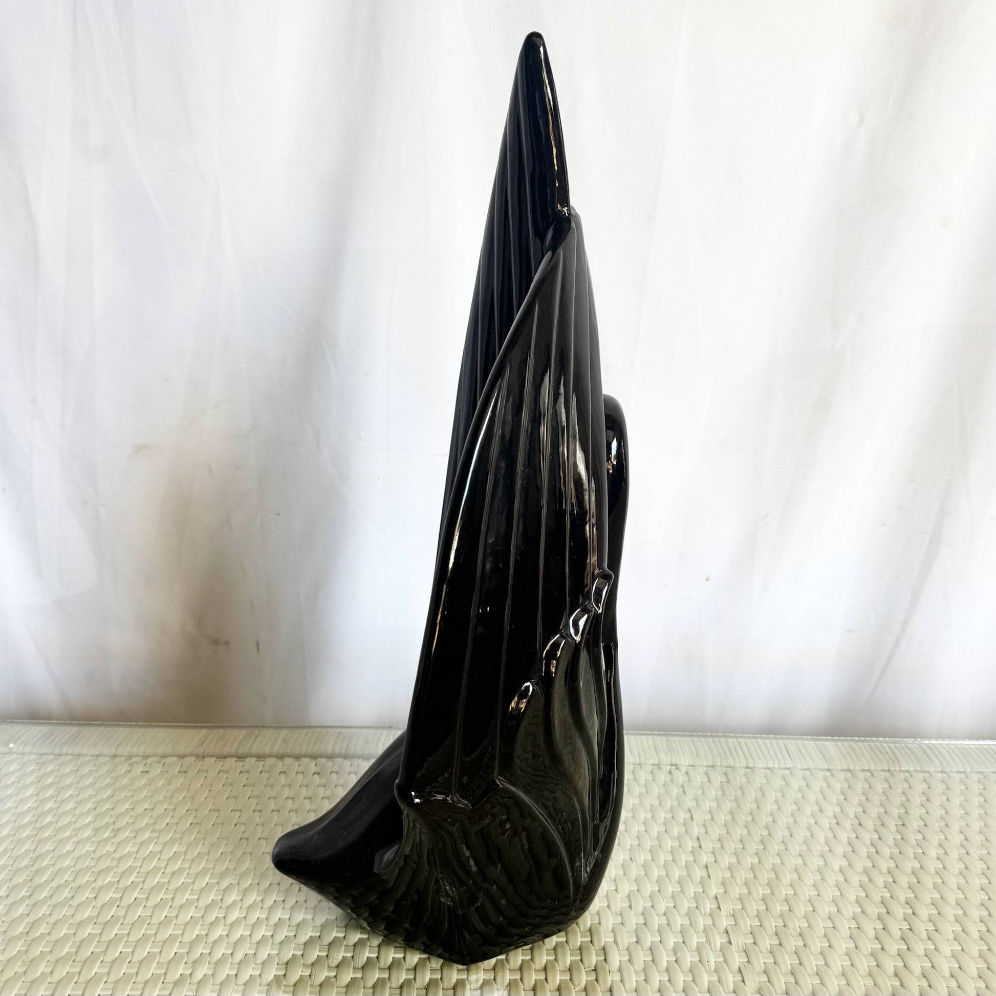 Art Deco Ceramic Gloss Black Swan Sculpture by Haeger - Dolphin & Flamingo