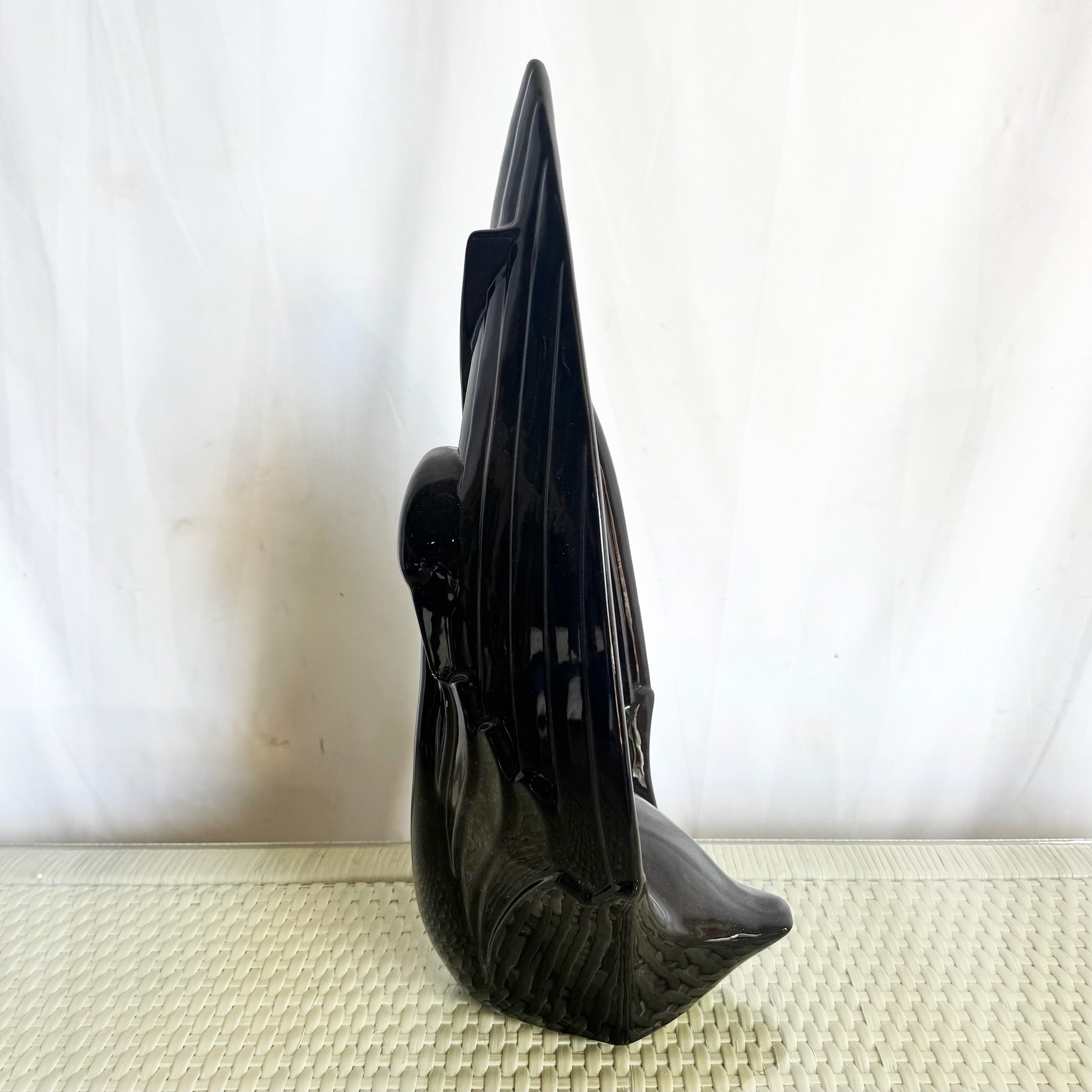 Art Deco Ceramic Gloss Black Swan Sculpture by Haeger - Dolphin & Flamingo