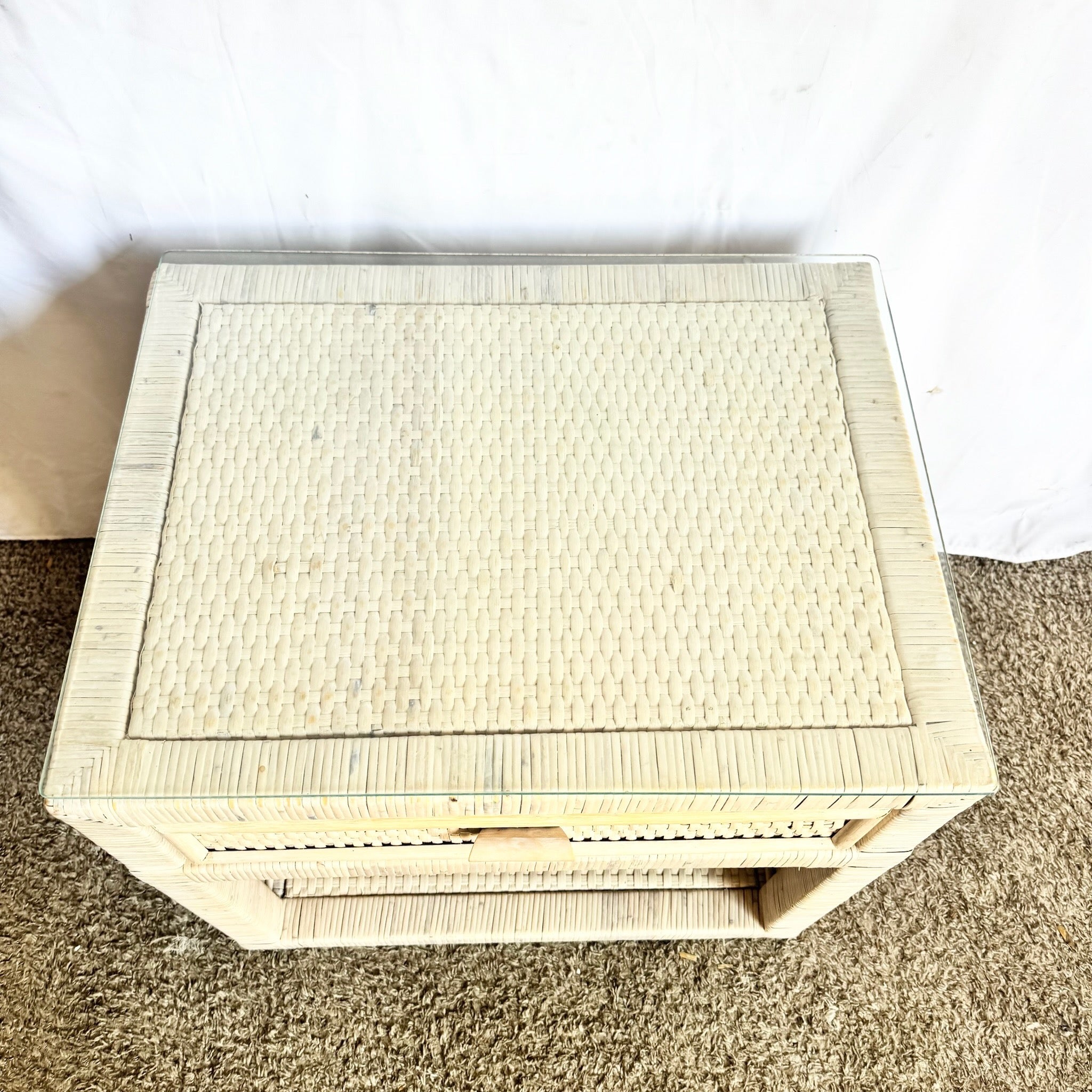 Boho Chick Wrapped Wicker Glass Top Nightstand - Dolphin & Flamingo
