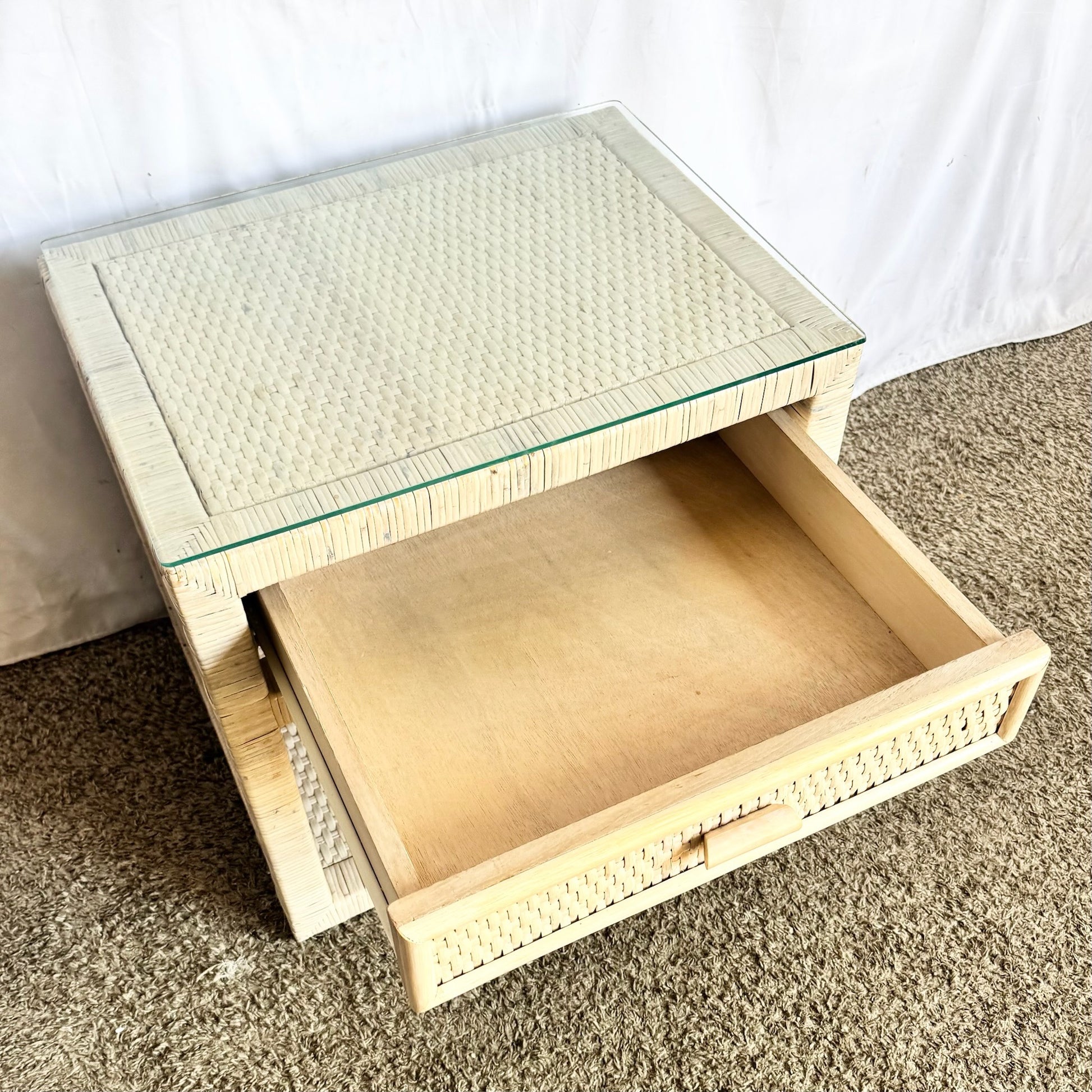 Boho Chick Wrapped Wicker Glass Top Nightstand - Dolphin & Flamingo