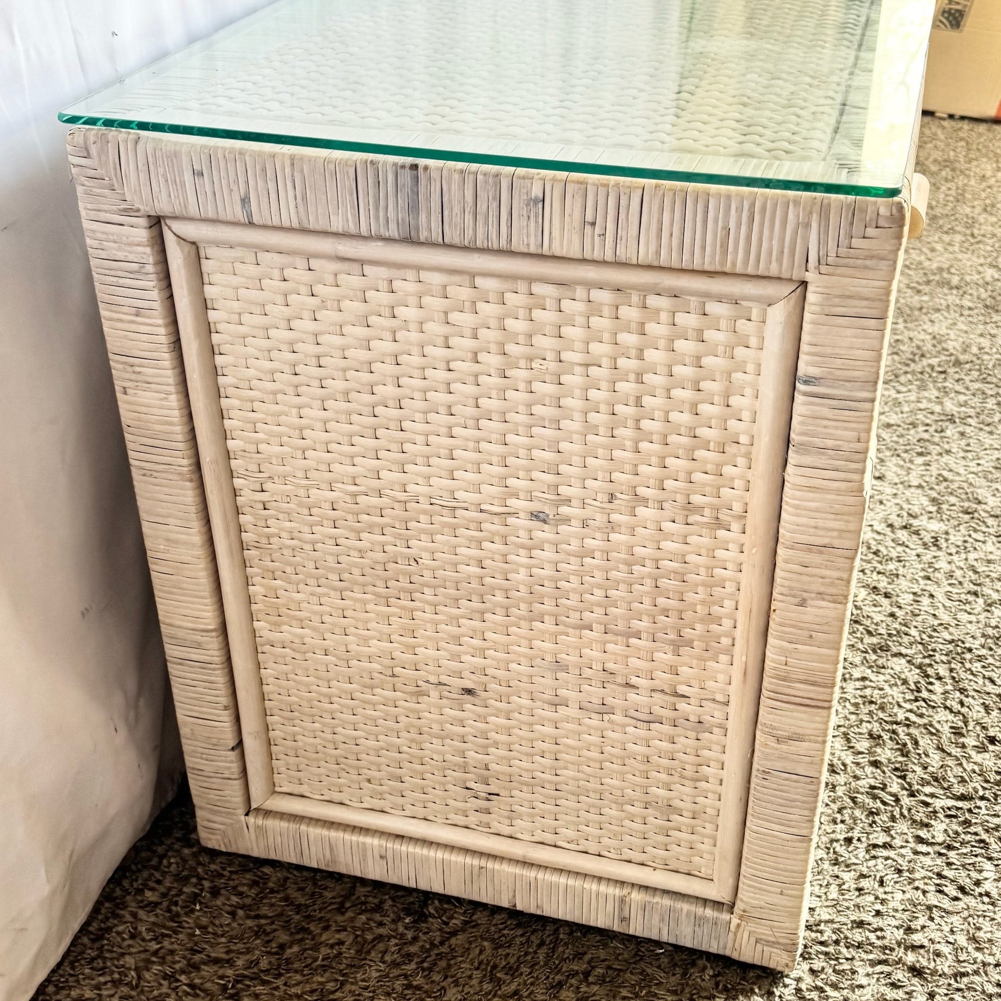 Boho Chick Wrapped Wicker Glass Top Nightstand - Dolphin & Flamingo