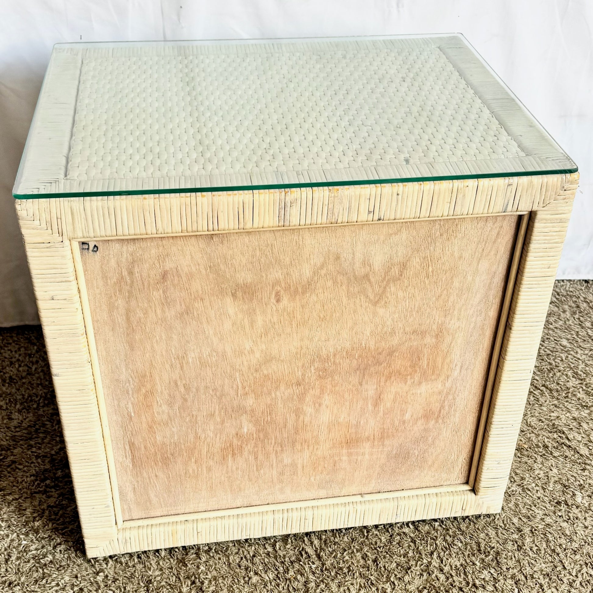 Boho Chick Wrapped Wicker Glass Top Nightstand - Dolphin & Flamingo