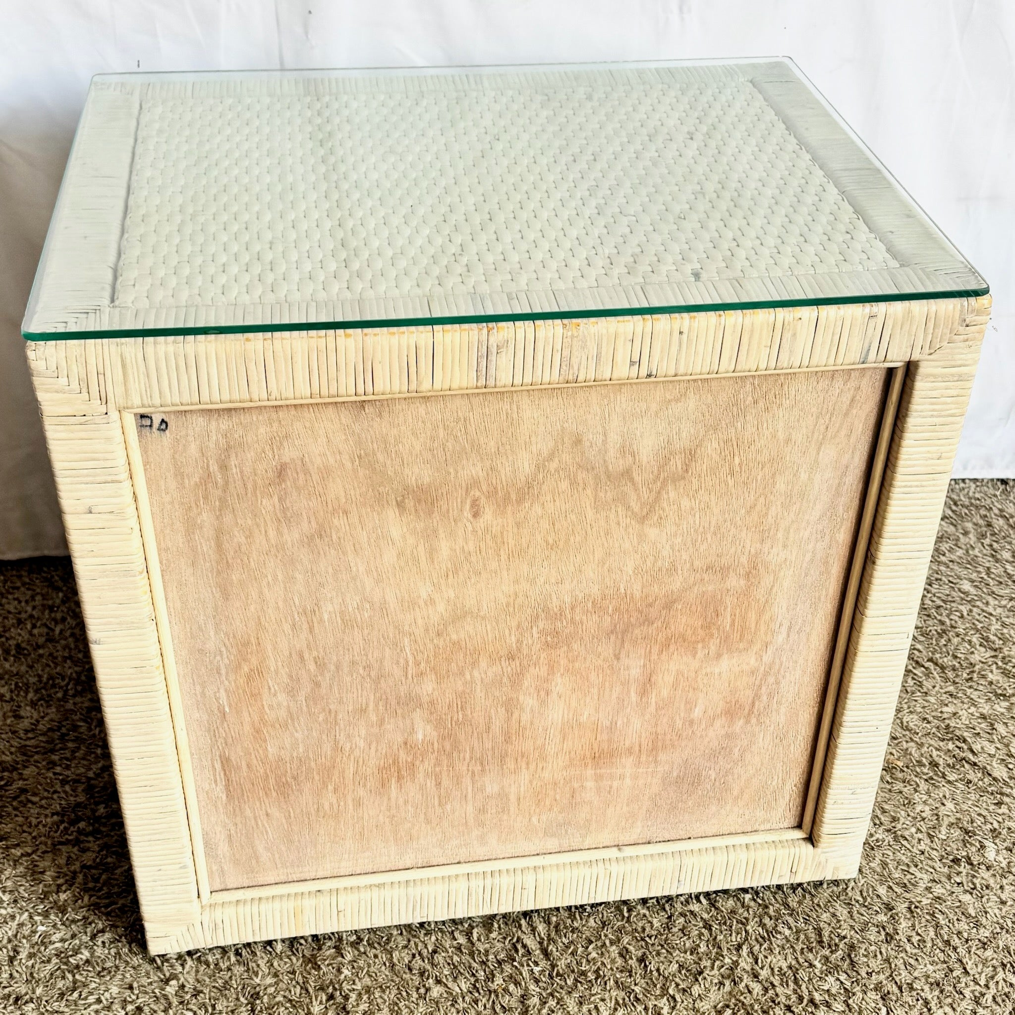 Boho Chick Wrapped Wicker Glass Top Nightstand - Dolphin & Flamingo