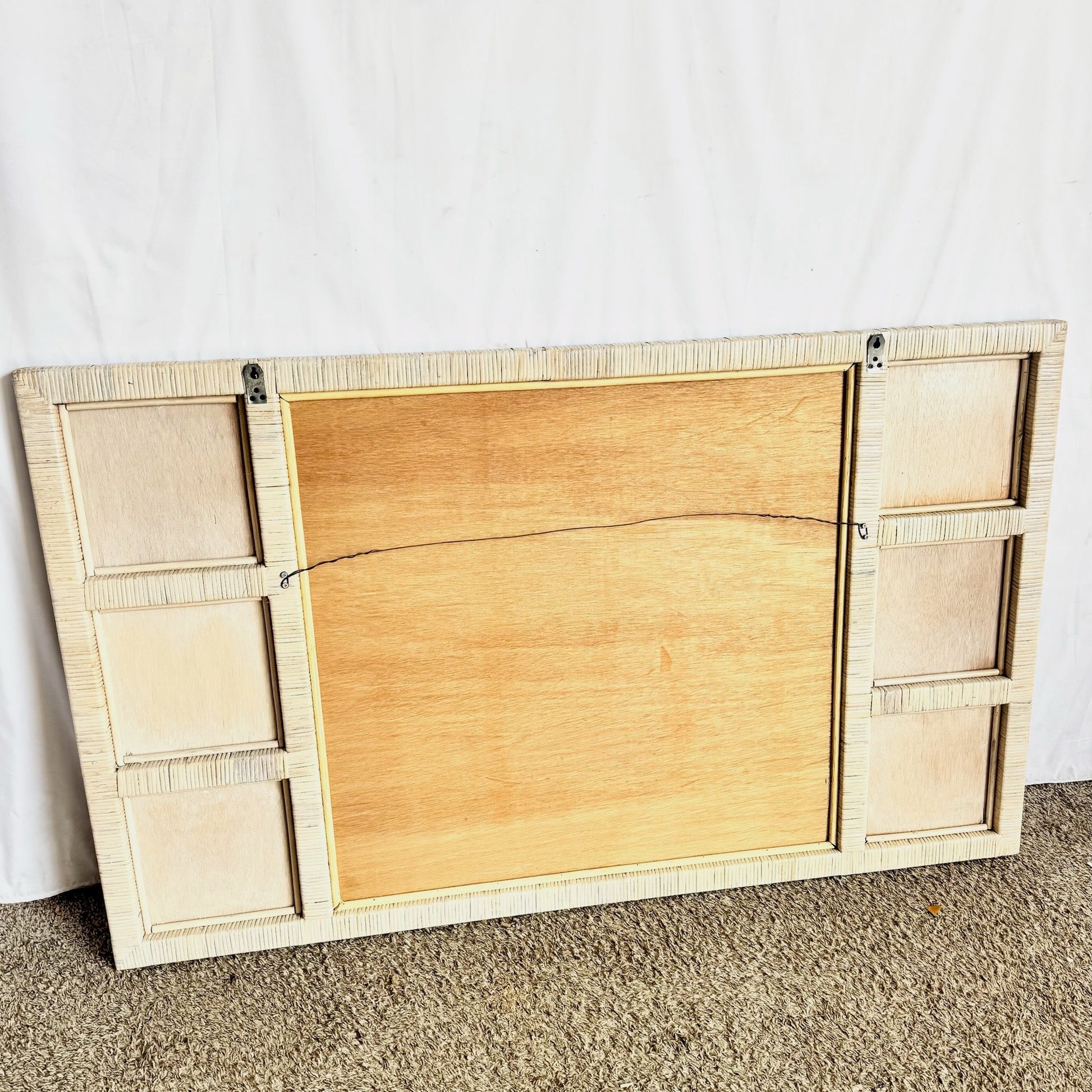 Boho Chic White Washed Wrapped Wicker Mirror Dolphin & Flamingo