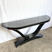 Art Deco Sculptural Black Tessellated Stone a Console Table With Chrome Inlay - Dolphin & Flamingo