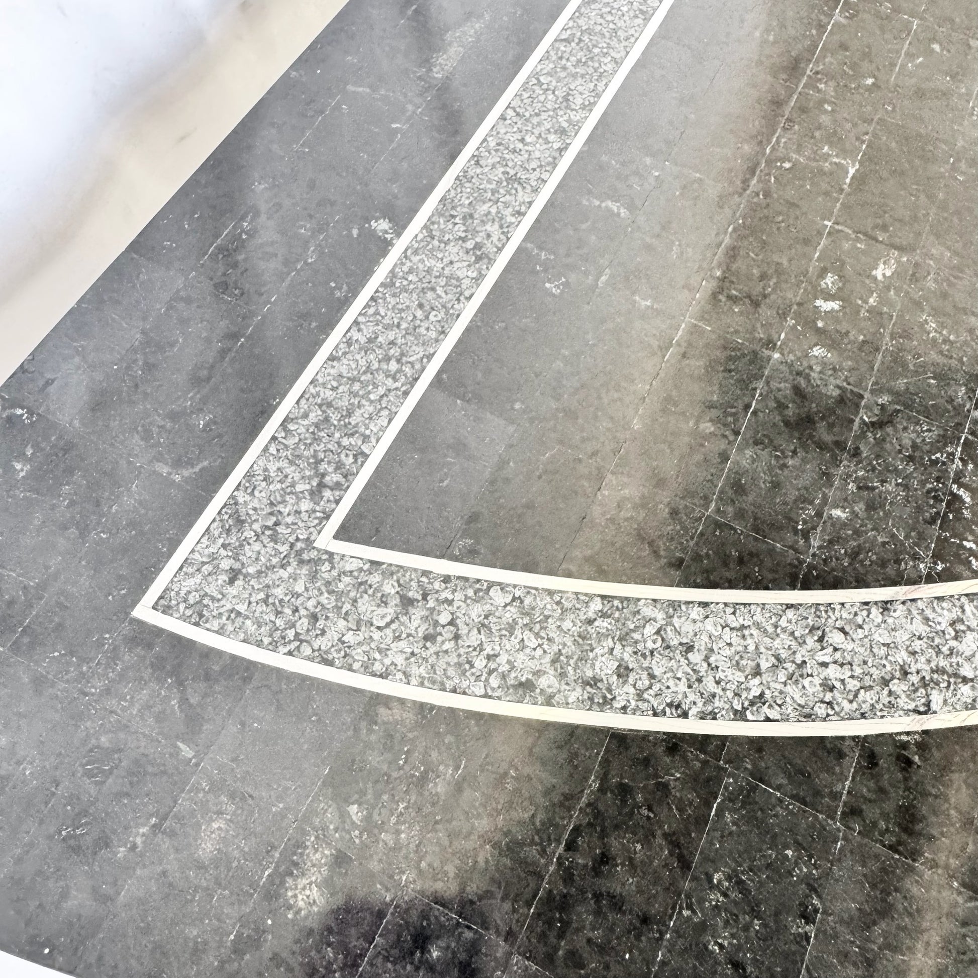 Art Deco Sculptural Black Tessellated Stone a Console Table With Chrome Inlay - Dolphin & Flamingo