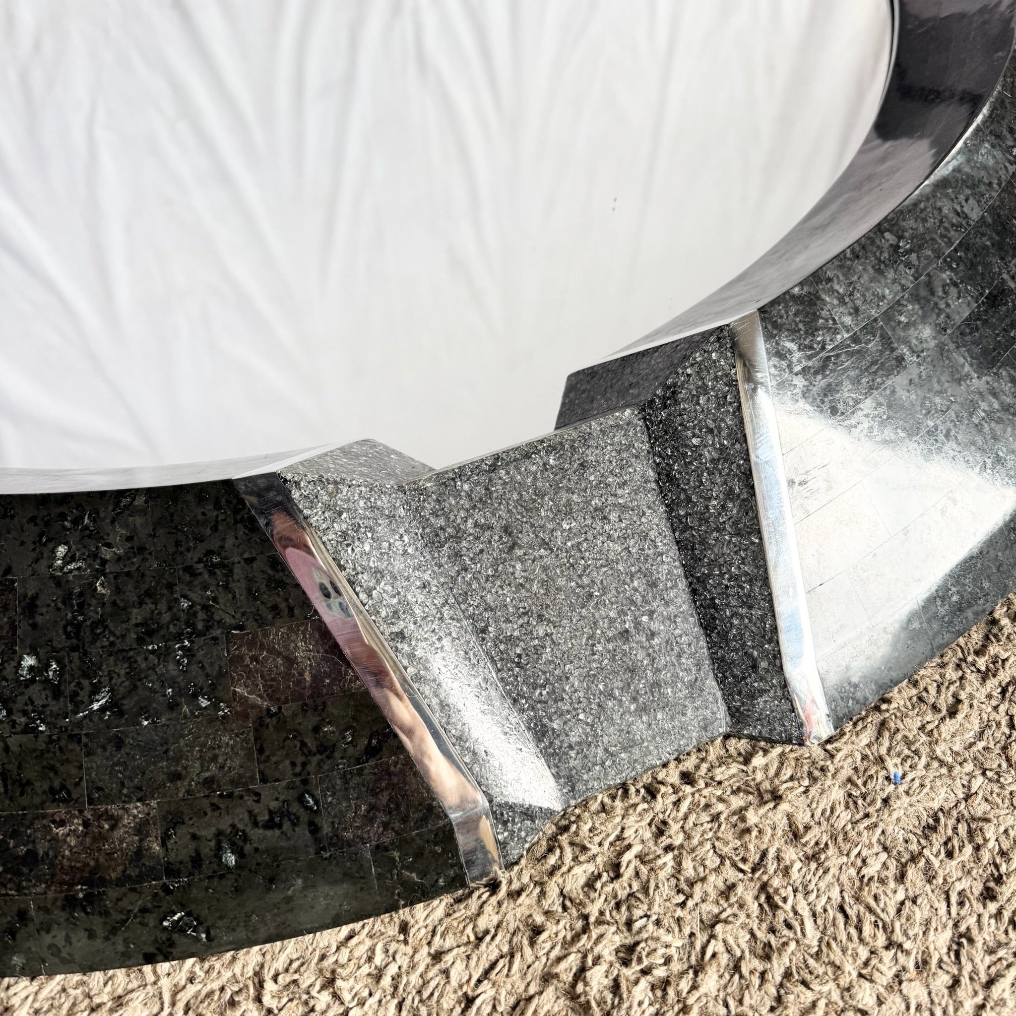 Art Deco Black Tessellated Stone and Chrome Mirror, Mainland Smith Style Dolphin & Flamingo