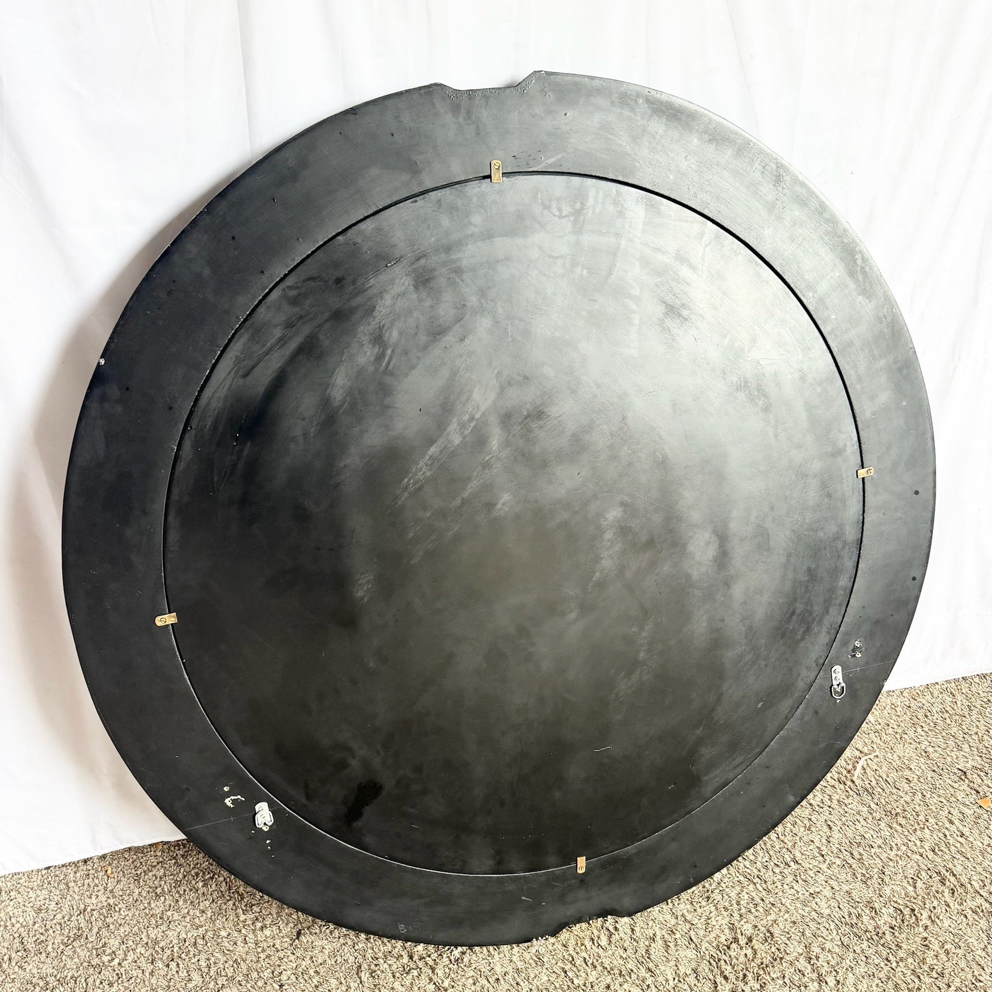 Art Deco Black Tessellated Stone and Chrome Mirror, Mainland Smith Style Dolphin & Flamingo