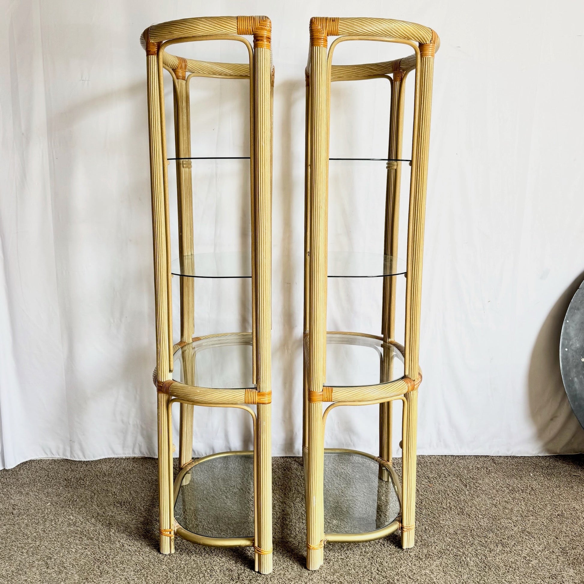 Boho Chic Pencil Reed Etageres - A Pair Dolphin & Flamingo