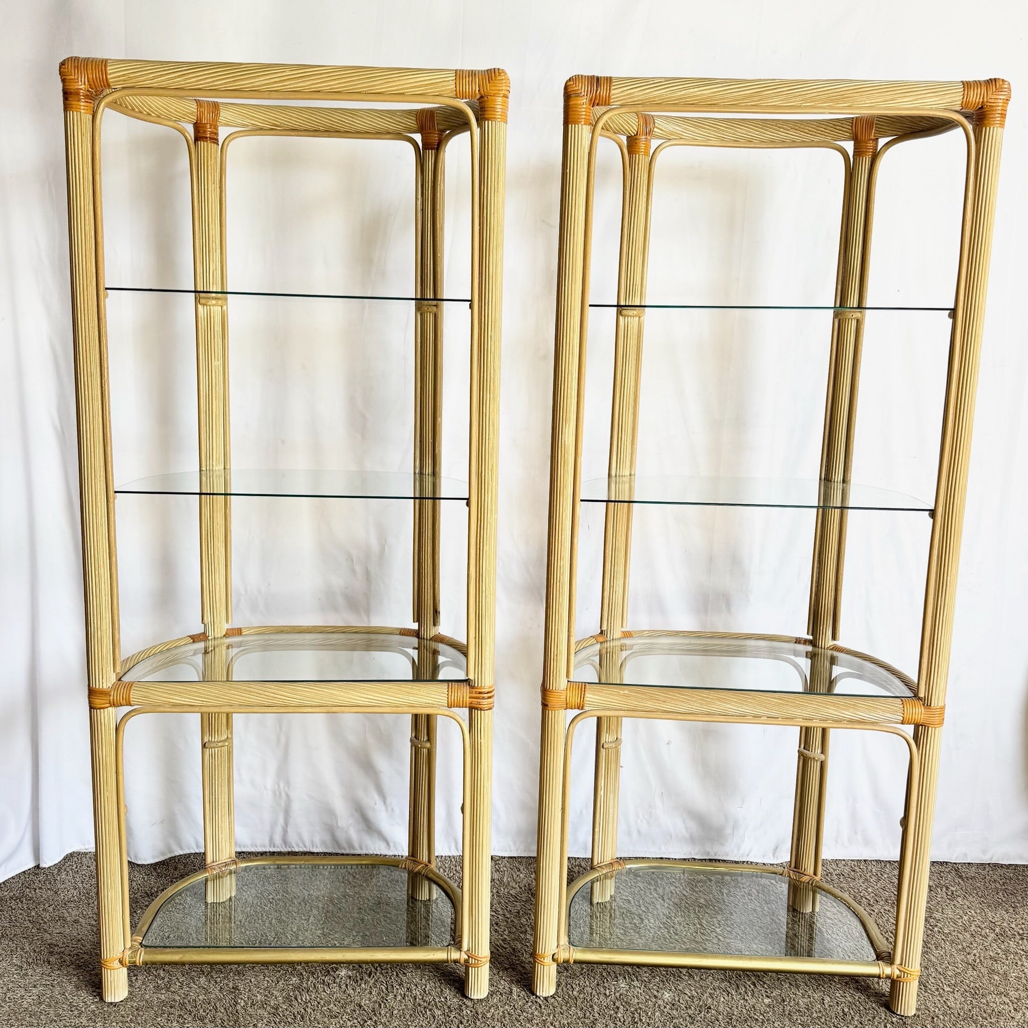 Boho Chic Pencil Reed Etageres - A Pair Dolphin & Flamingo