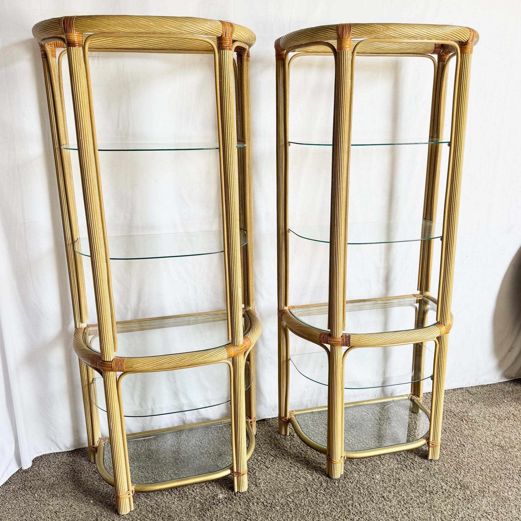 Boho Chic Pencil Reed Etageres - A Pair Dolphin & Flamingo