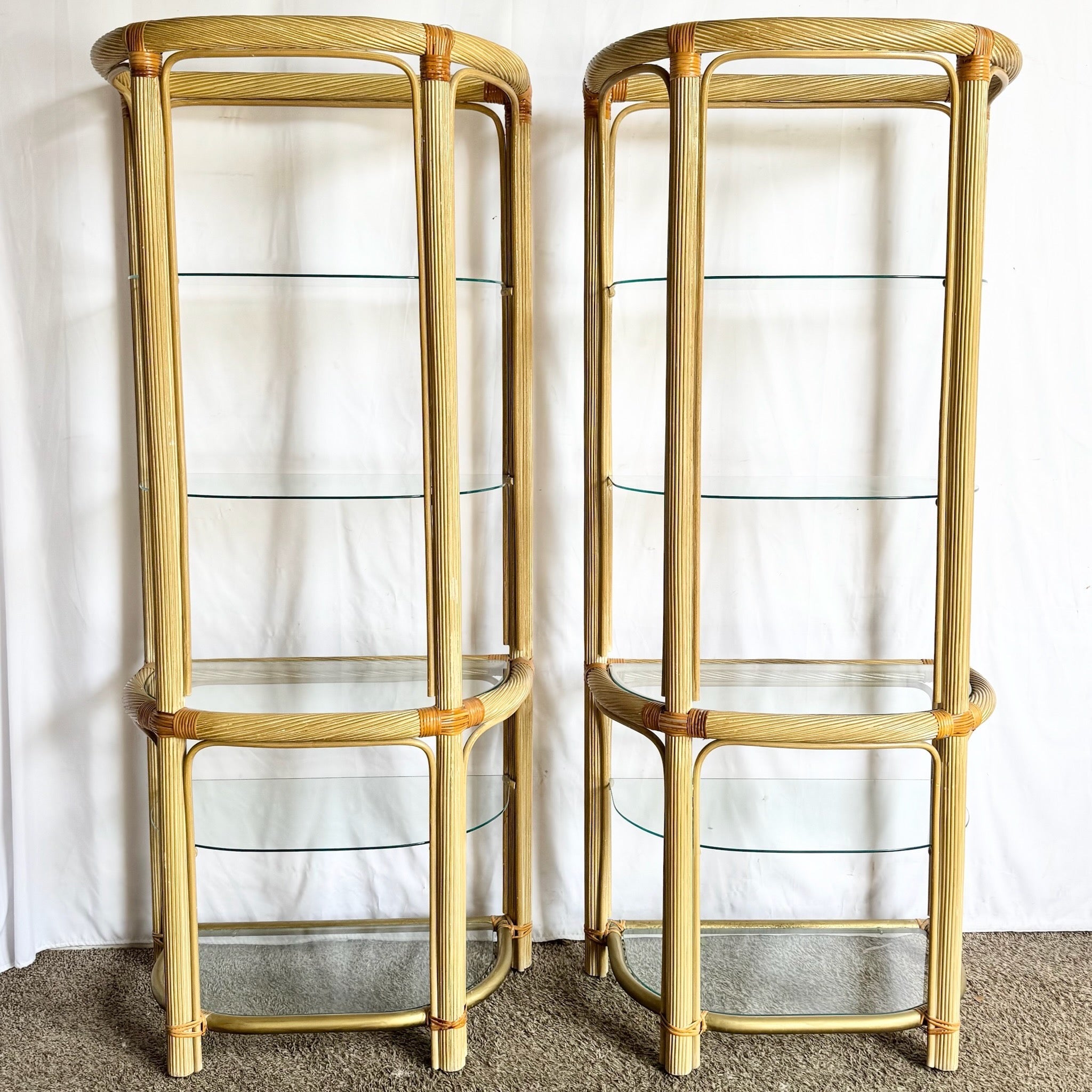 Boho Chic Pencil Reed Etageres - A Pair Dolphin & Flamingo