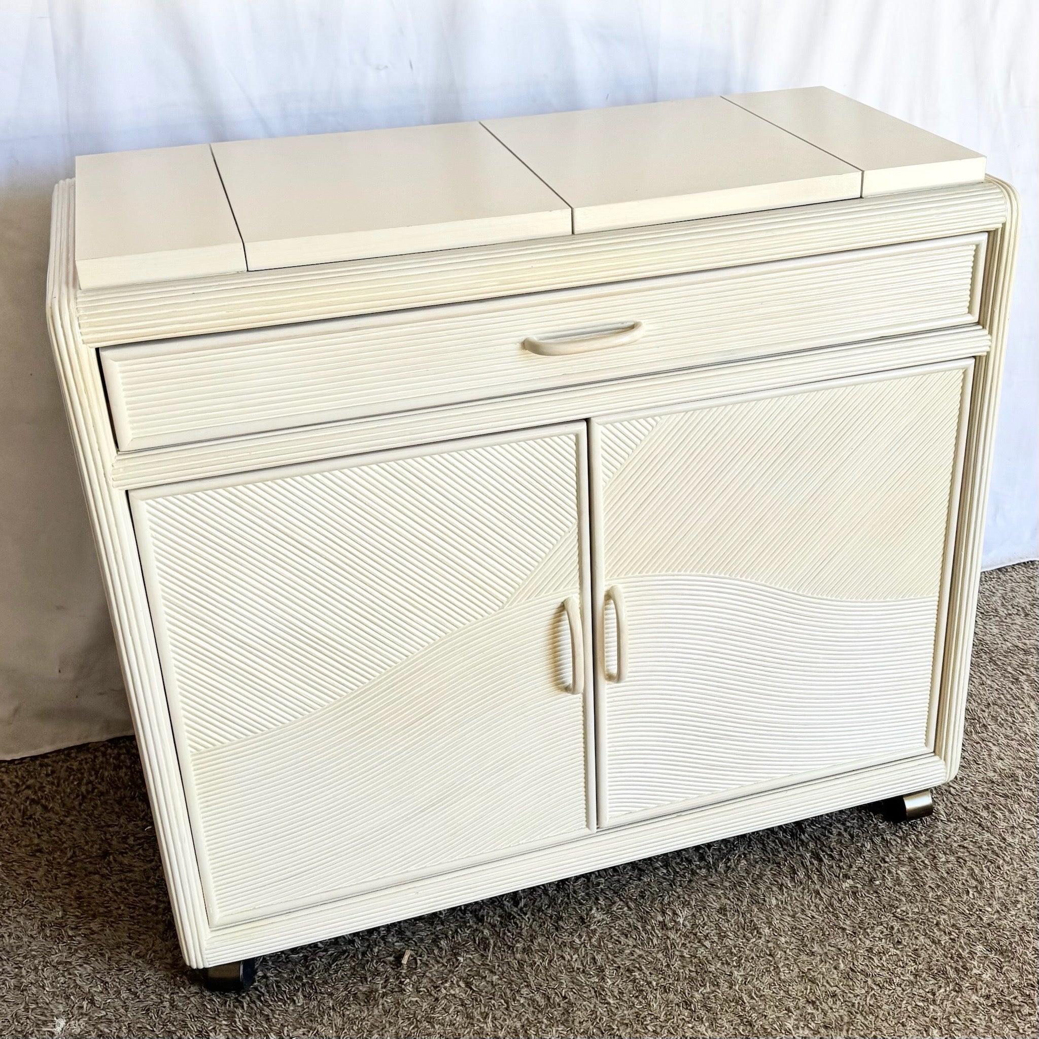 Vintage Boho Chic Wavy Pencil Reed Buffet Dolphin & Flamingo