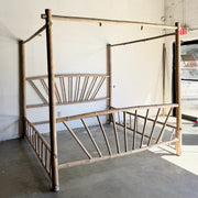 Vintage Boho Chic Bamboo King Size Canopy Bed Dolphin & Flamingo