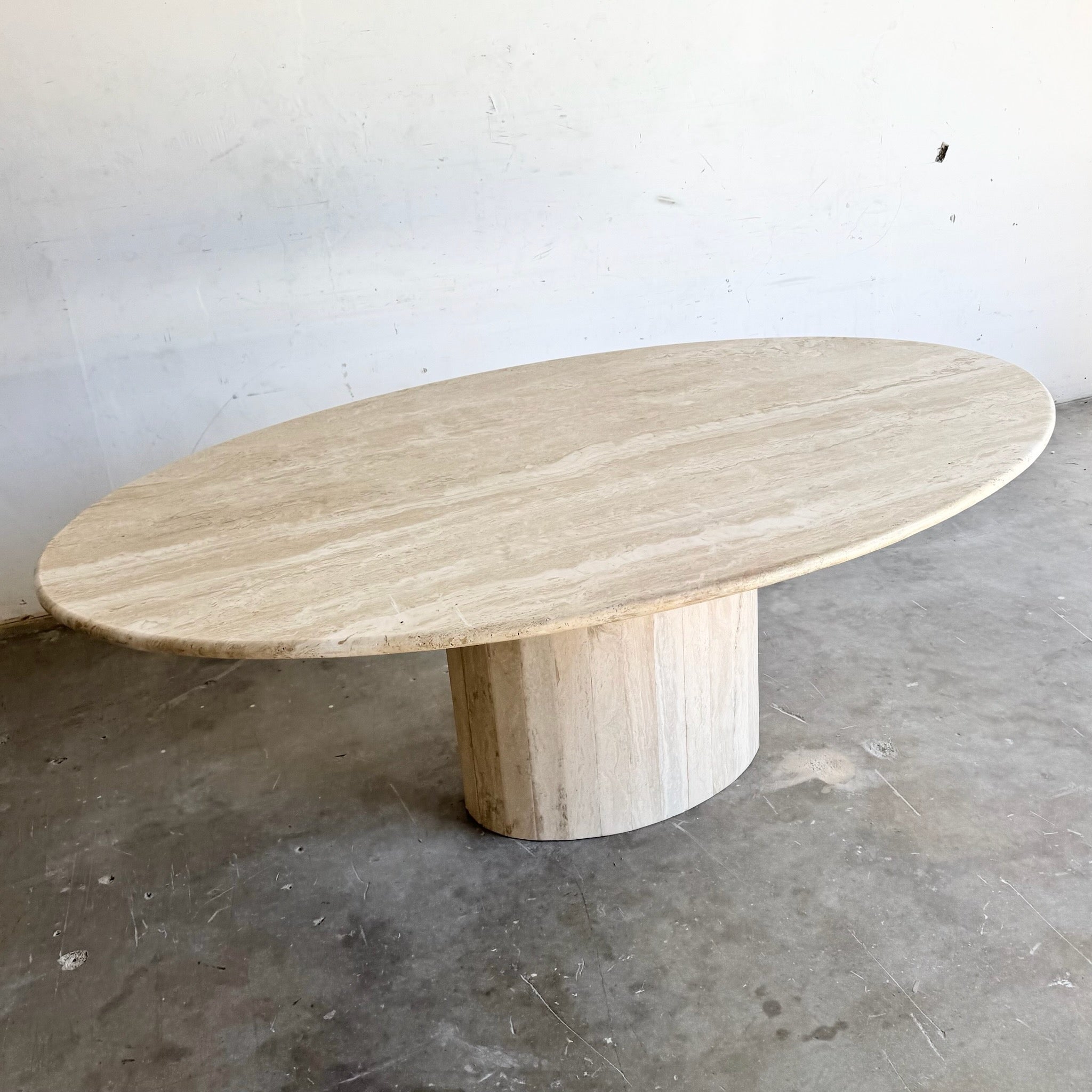 Vintage Italian Travertine Oval Dining Table Dolphin & Flamingo