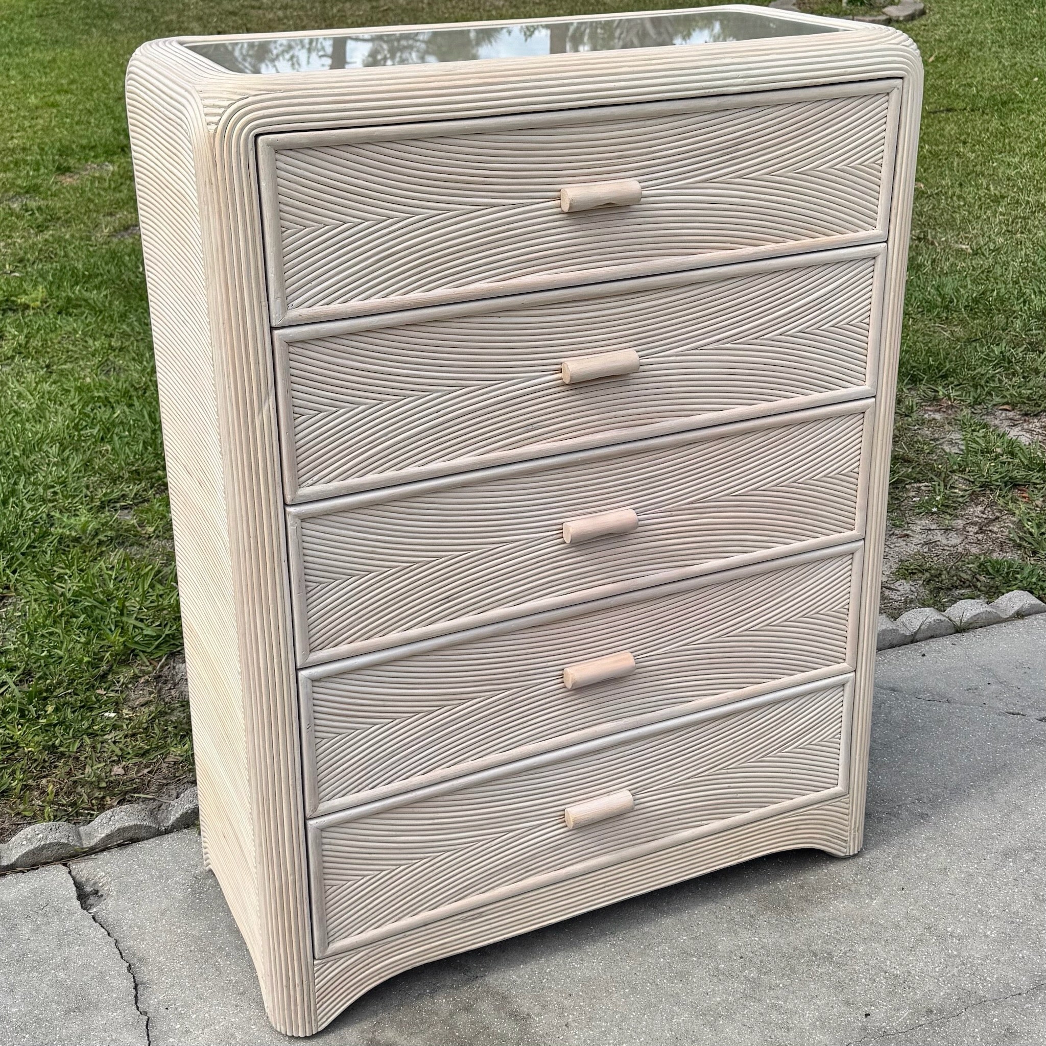 Boho Chic Pencil Reed Highboy Dresser Dolphin & Flamingo