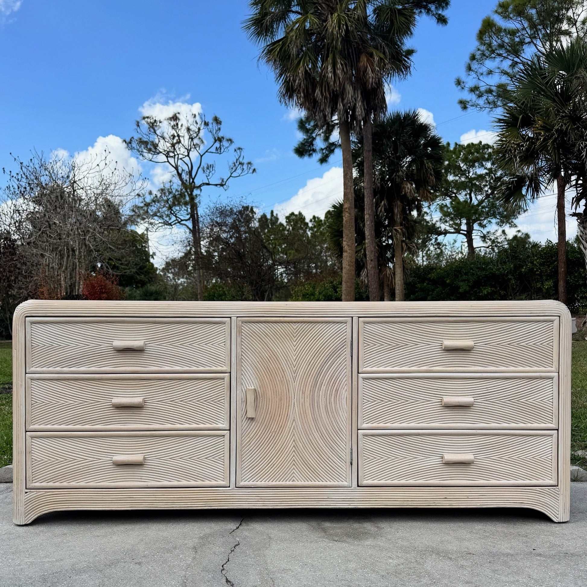 Boho Chic Waterfall Pencil Reed Dresser Coastal Rattan – Dolphin & Flamingo
