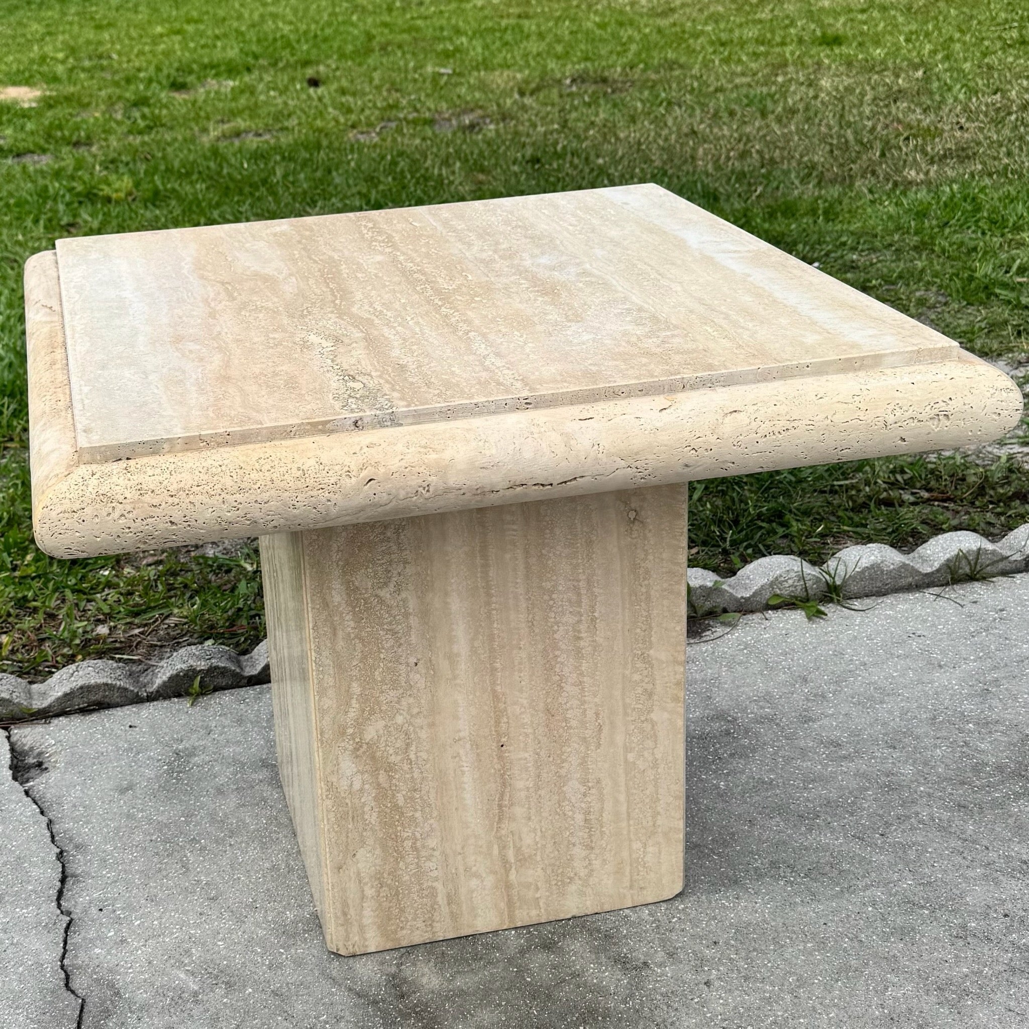 Vintage Italian Travertine Side Table Dolphin & Flamingo