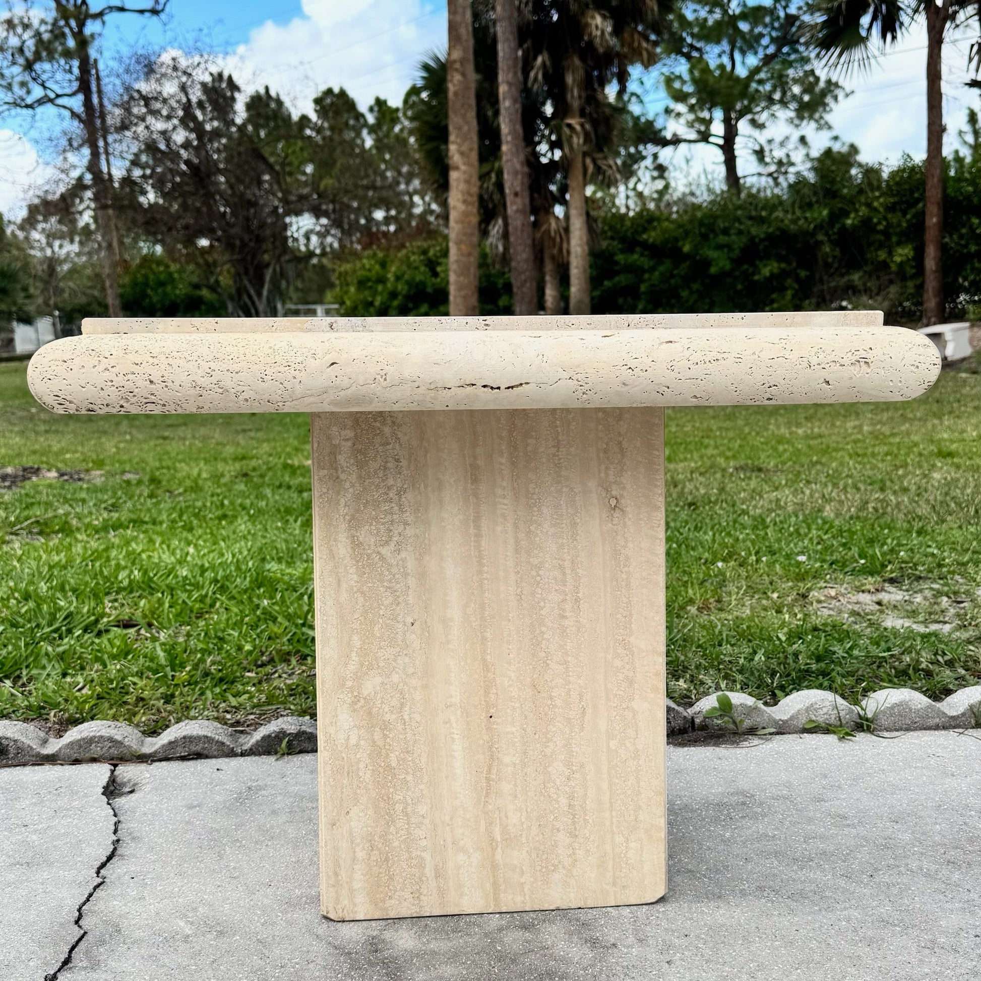 Vintage Italian Travertine Side Table Dolphin & Flamingo