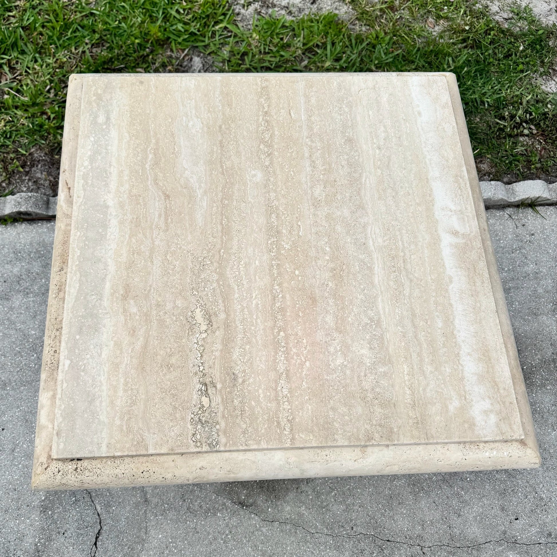 Vintage Italian Travertine Side Table Dolphin & Flamingo