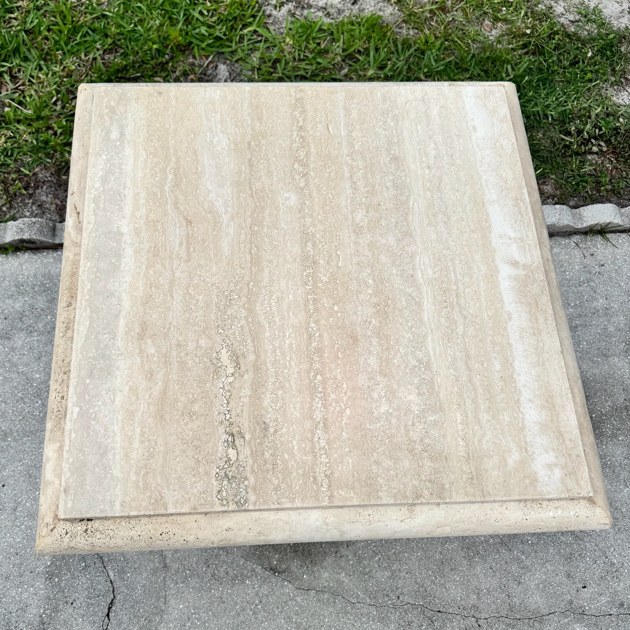 Vintage Italian Travertine Side Table Dolphin & Flamingo