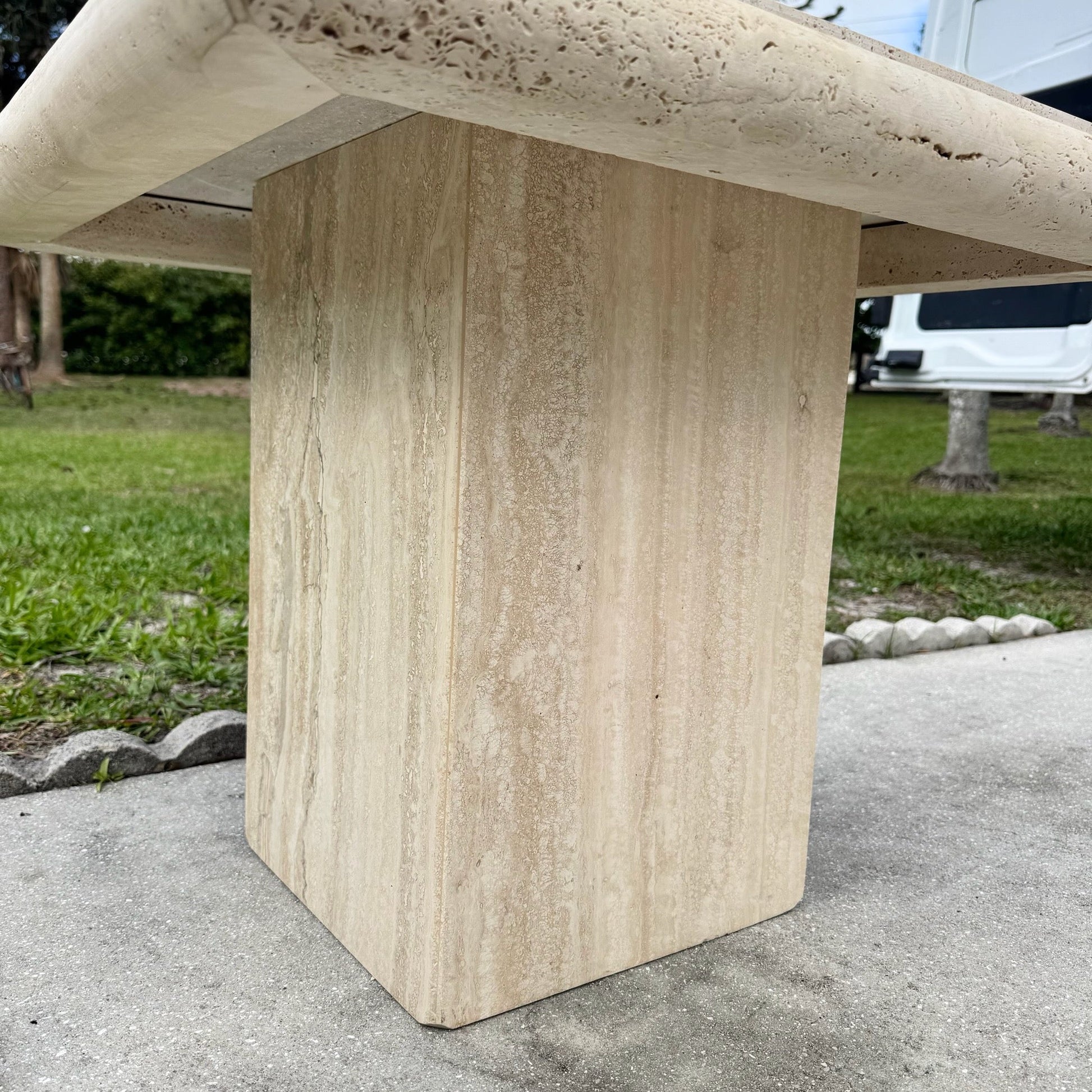 Vintage Italian Travertine Side Table Dolphin & Flamingo