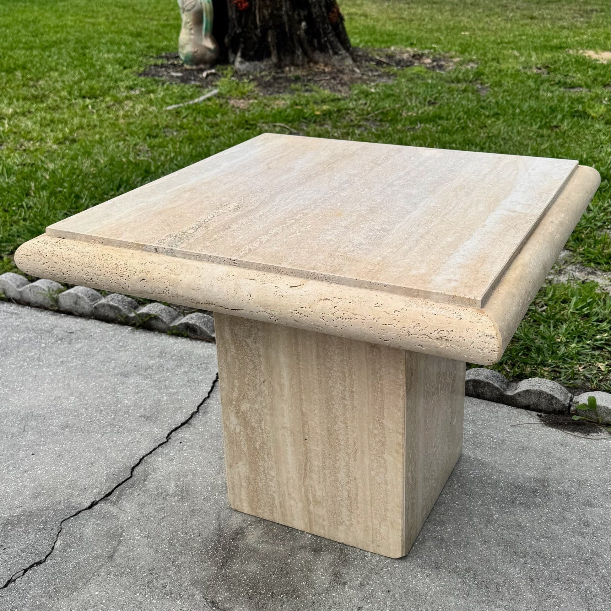 Vintage Italian Travertine Side Table Dolphin & Flamingo