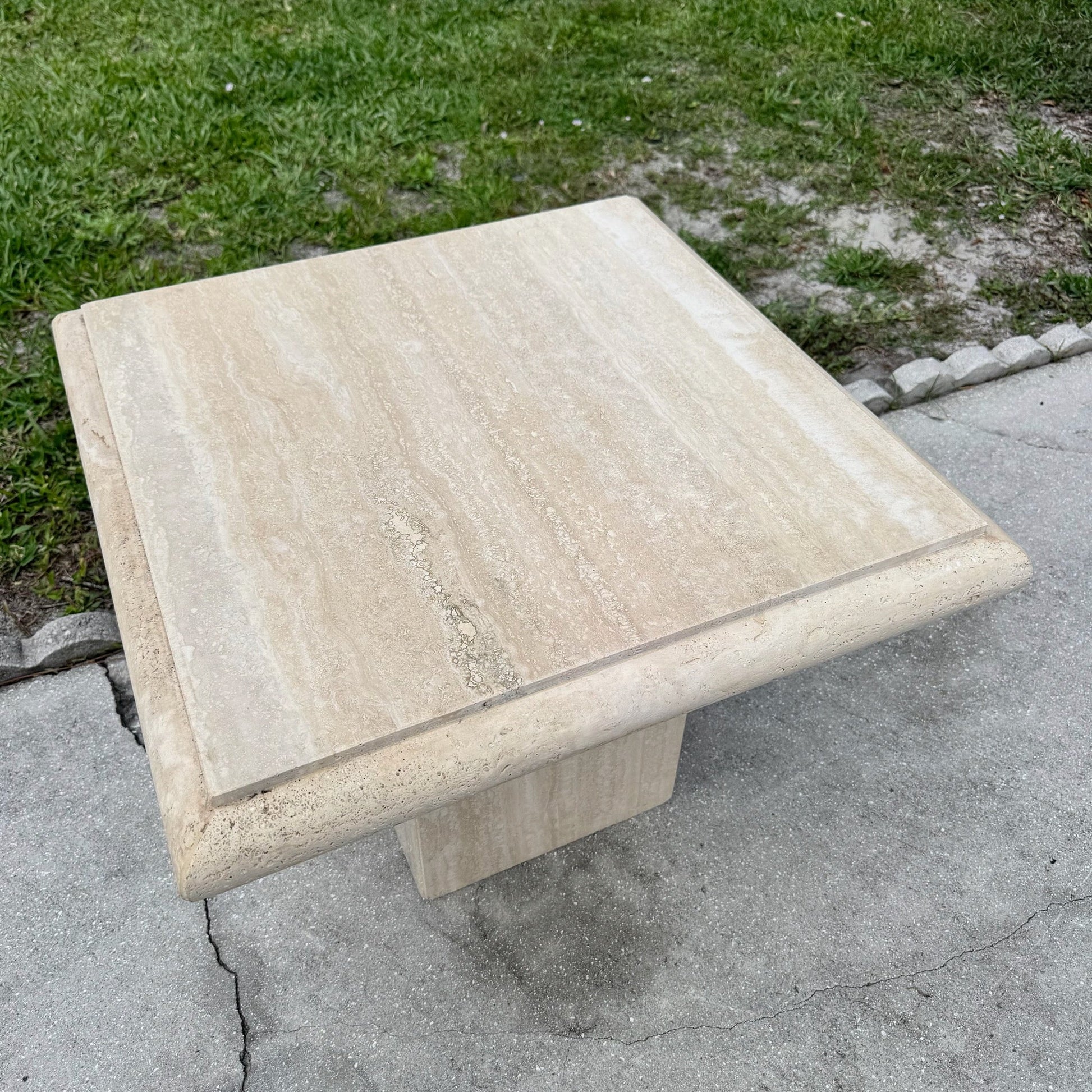 Vintage Italian Travertine Side Table Dolphin & Flamingo