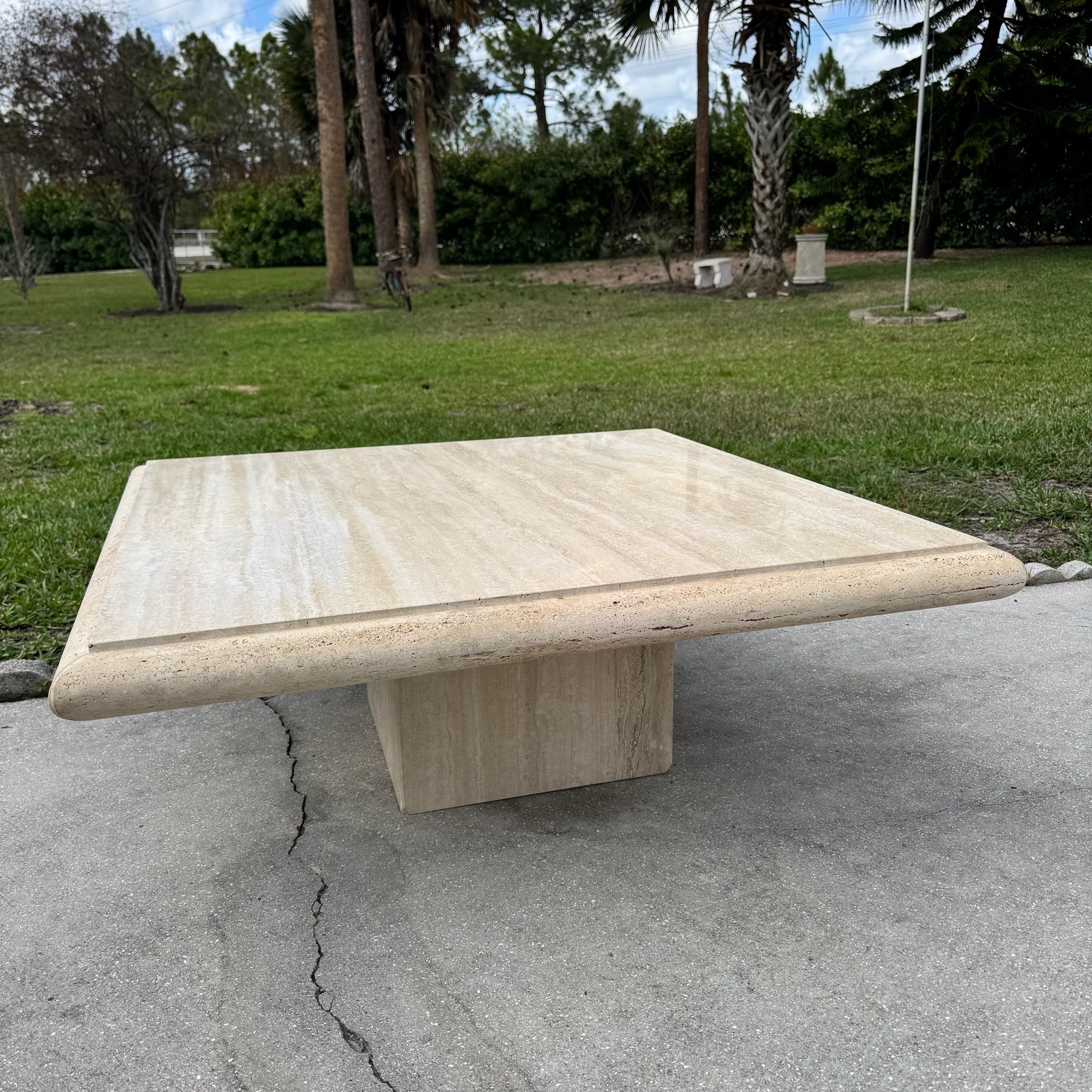 Vintage Italian Travertine Coffee Table by Stone International Dolphin & Flamingo